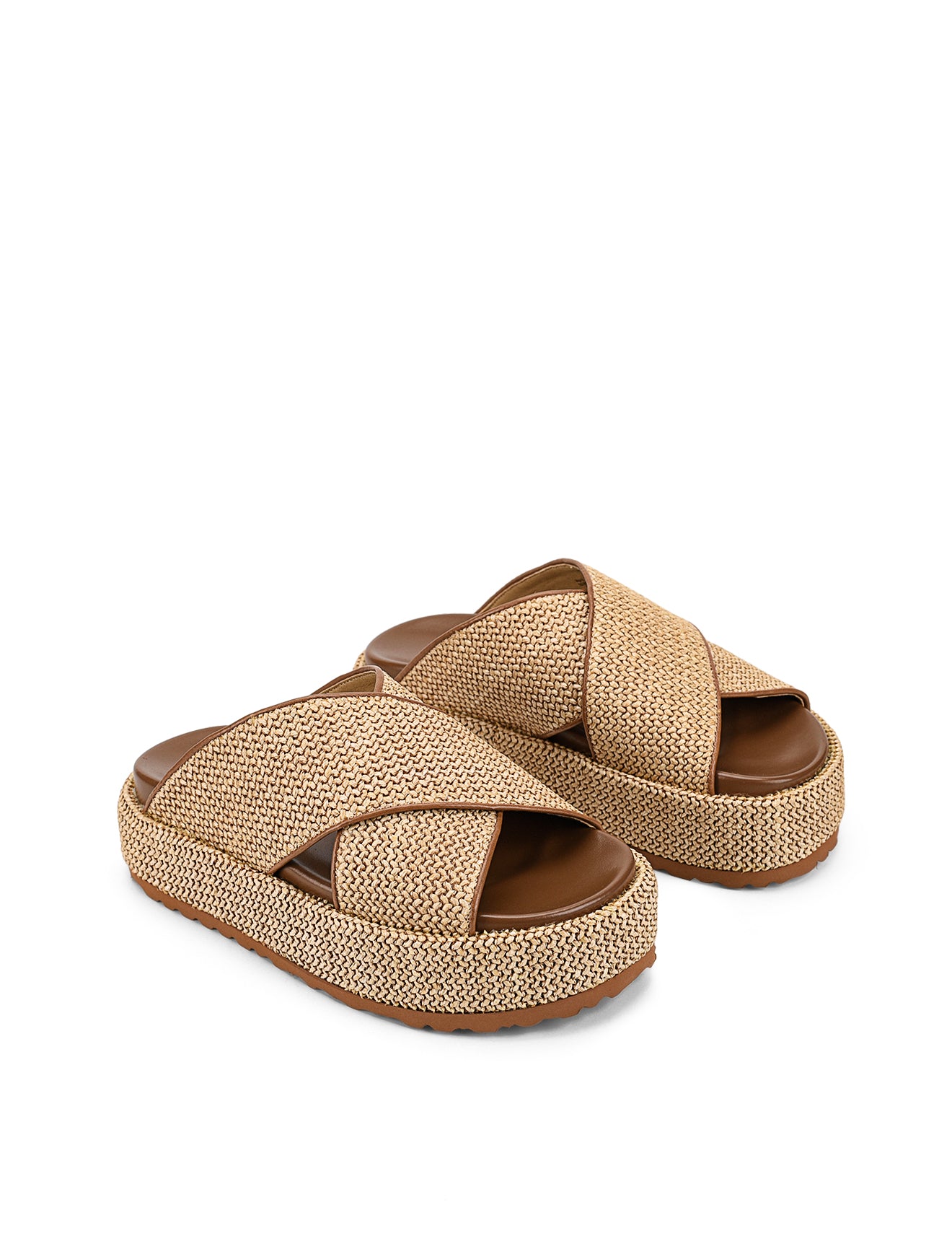 April Flatform Sandals for Women - Natural Weave & Tan Leather Summer Slide Sandals | Comfortable Beach Wedding Vacation Shoes