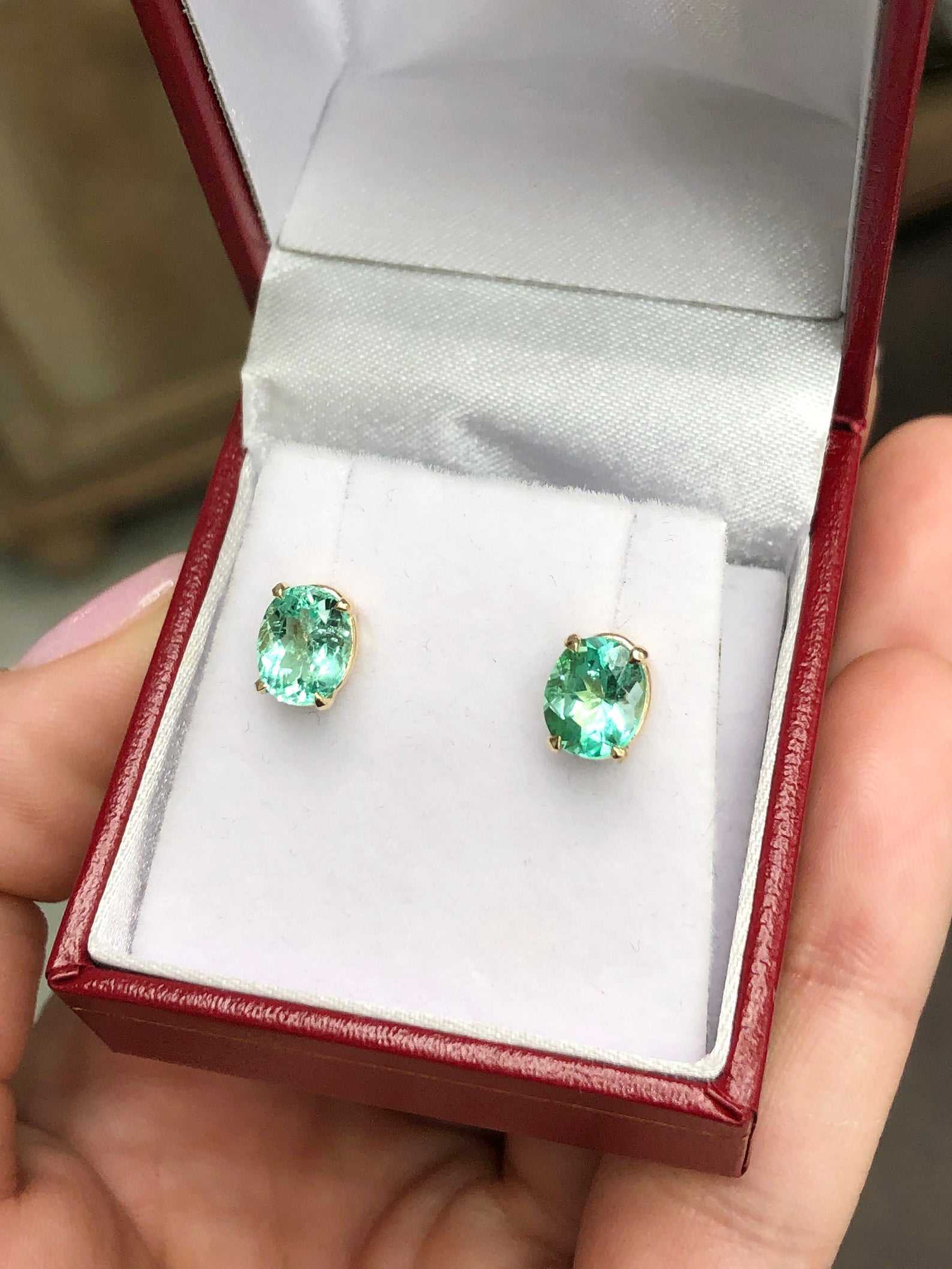 2.0tcw Natural Colombian Emerald Stud Earrings in 14K Gold - Oval Cut Transparent Gemstone Jewelry for Women, Gift for Her, Perfect for Weddings, Parties & Special Occasions