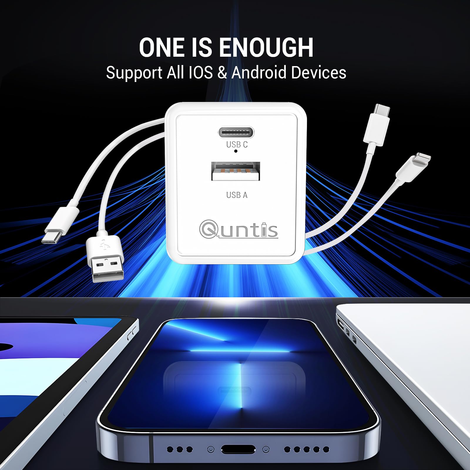 MFi Certified iPhone iPad Fast Charger Kit - Quntis 2-Pack 6ft USB A to C & C to Lightning Cable with Dual Port Wall Charger - Foldable USB C Charging Block for iPhone 16/15/14/13 Pro Max/Pro/Plus & iPad - Perfect for Home, Office & Travel (White)