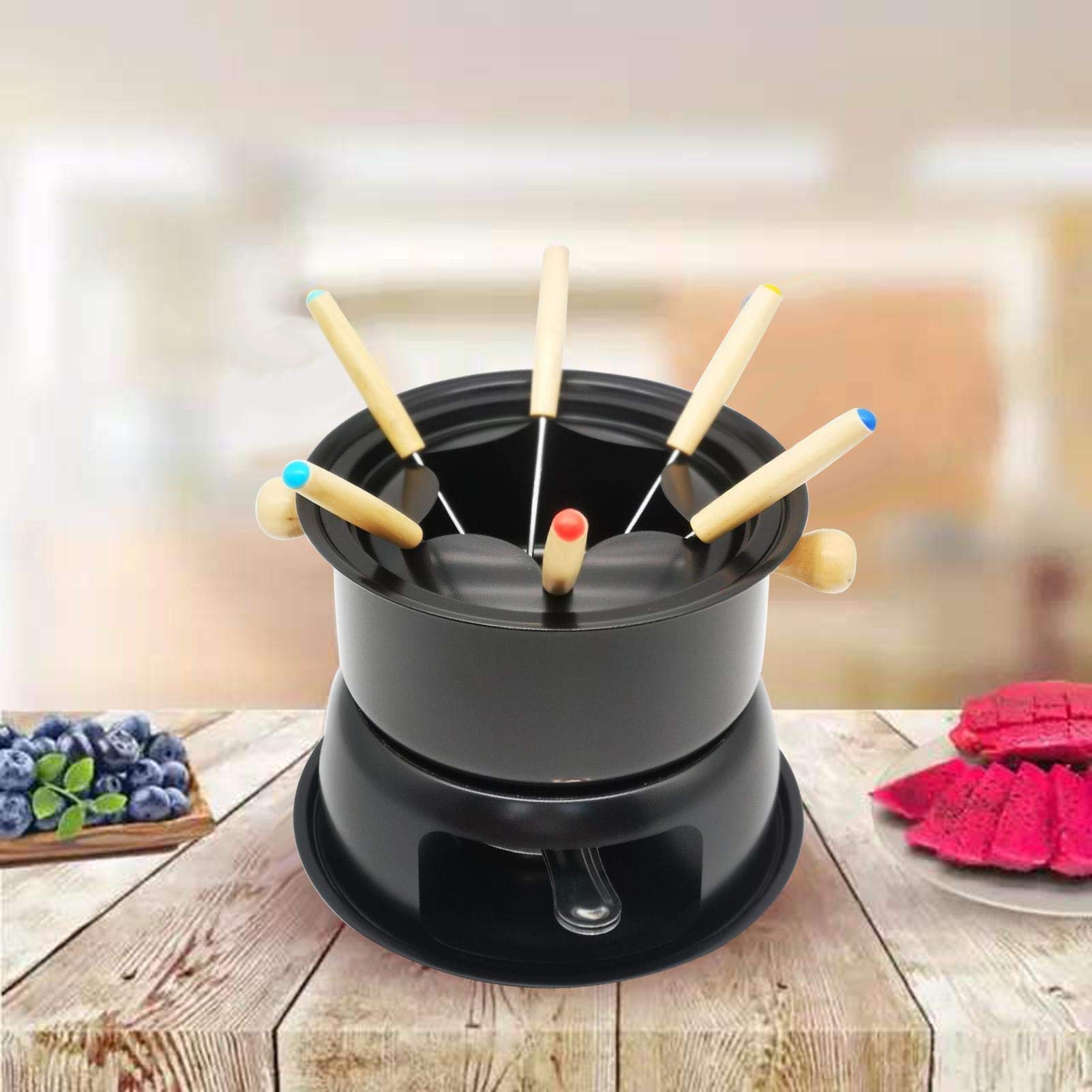 Premium Cast Iron Fondue Set - Multi-Functional Steel Pot for Cheese, Chocolate, Meat & Broth | Heavy Duty Melting Pot for Ice Cream, Hot Pot & Kitchen Use | Perfect for Parties, Family Gatherings & Romantic Dinners