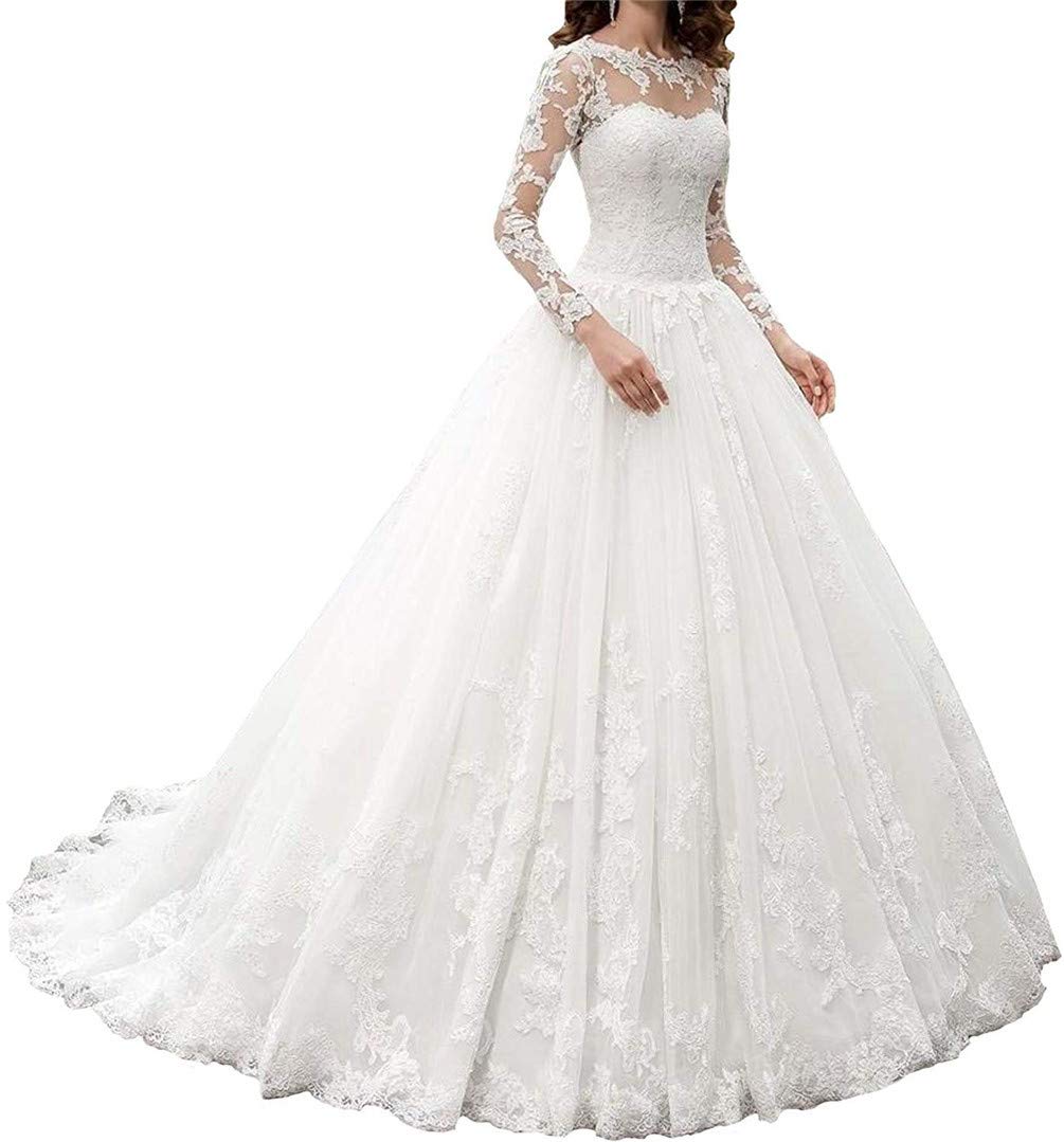 Elegant Boho Wedding Dresses for Women 2023 - Lace Applique V-Neck Long Sleeve Tulle Bridal Gowns | Perfect for Beach, Garden & Vintage Theme Ceremonies
