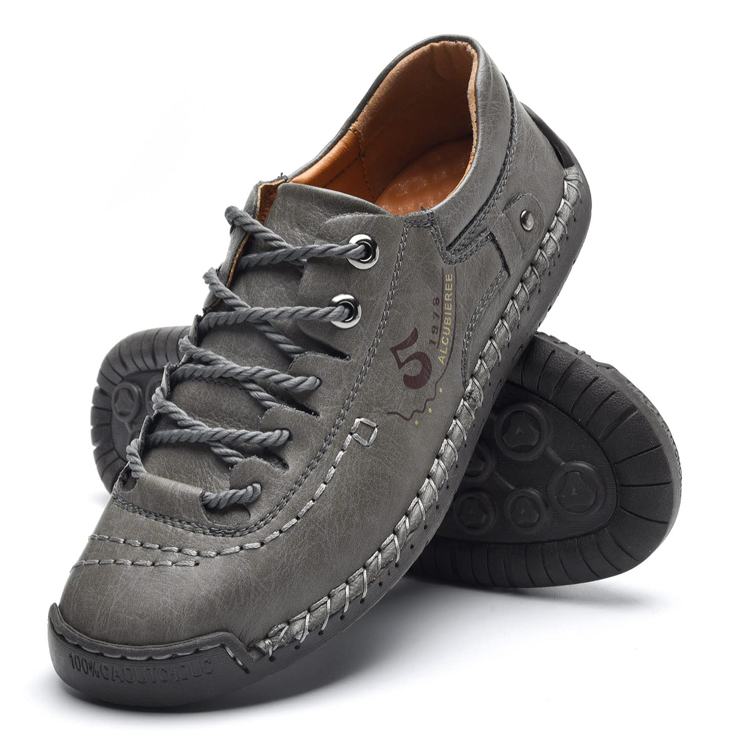 Alcubieree Men's Genuine Leather Casual Sneakers - Comfortable Lightweight Loafers for Walking, Driving & Dress Shoes (Size 7.5-13) - Perfect for Office, Travel & Everyday Wear
