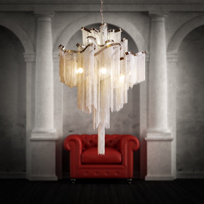 Elegant Aluminum Fringed Chandelier - Timeless Modern Lighting Fixture for Dining Room, Bedroom & Living Room Decor