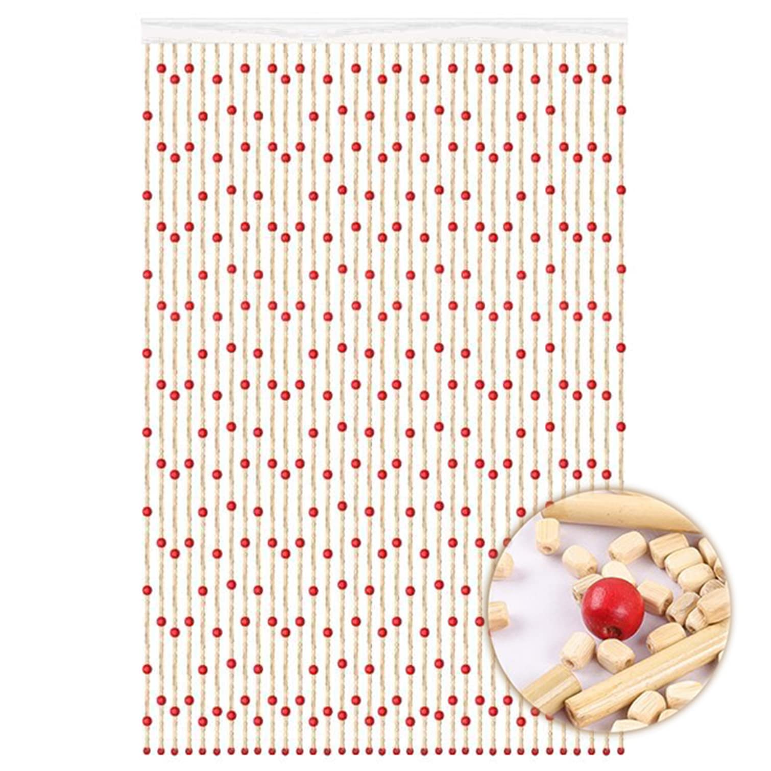 Bohemian Handmade Natural Wood & Bamboo Beaded Curtain - 31 Strands W24xH83in Room Divider, Doorway Decor, Fly Screen Panel - Perfect for Bedrooms, Living Rooms, and Boho Home Decor