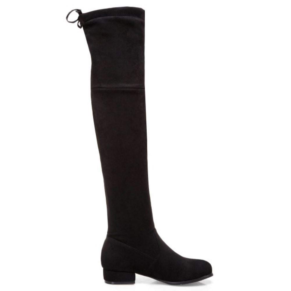 Women's Fashion Block Low Heel Thigh High Boots - Pull On Style, Wide Width & Extended Sizes - Perfect for Winter Outfits, Date Nights and Office Wear