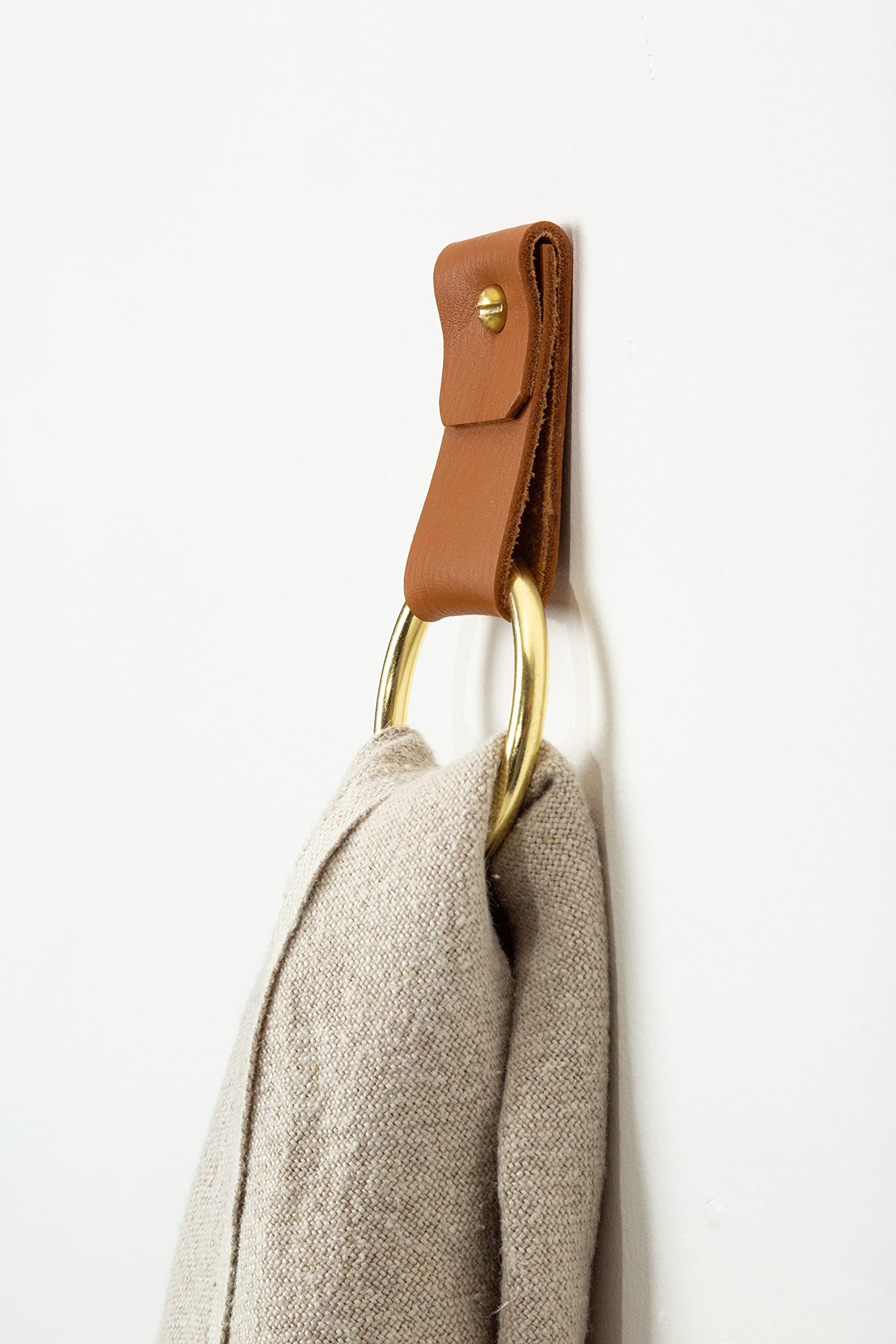 KEYAIIRA Small Wide Leather Wall Hook - Minimalist Steel Towel Ring, Wall Mounted Leather Loop Strap for Hand Towels, Bathroom Storage & Decorative Organizer - Perfect for Bathrooms, Kitchens, and Entryway Organization