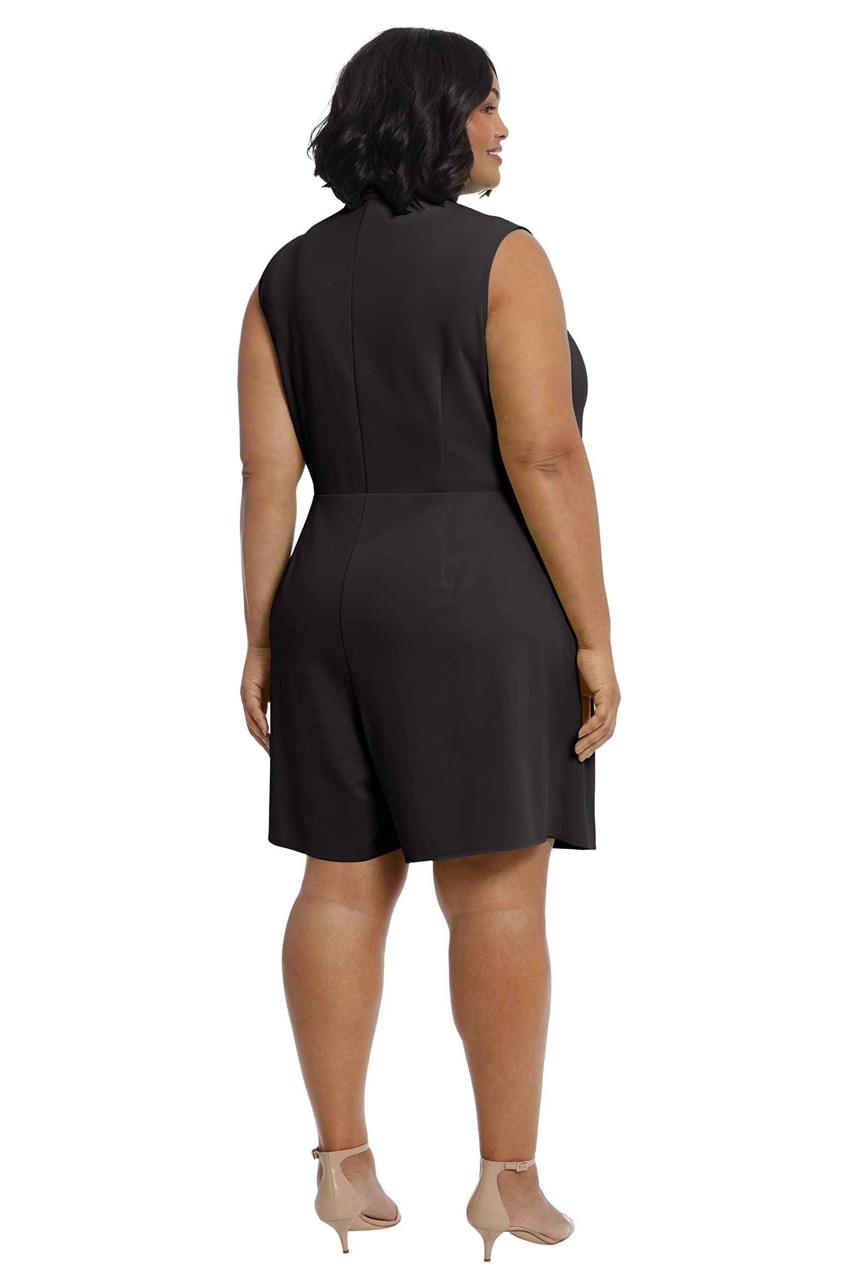 London Times Women's Pleated Side Tie Notch Collar Skort Romper - Casual Summer Dress for Brunch, Beach & Outdoor Activities | Easy to Wear Stretch Fabric