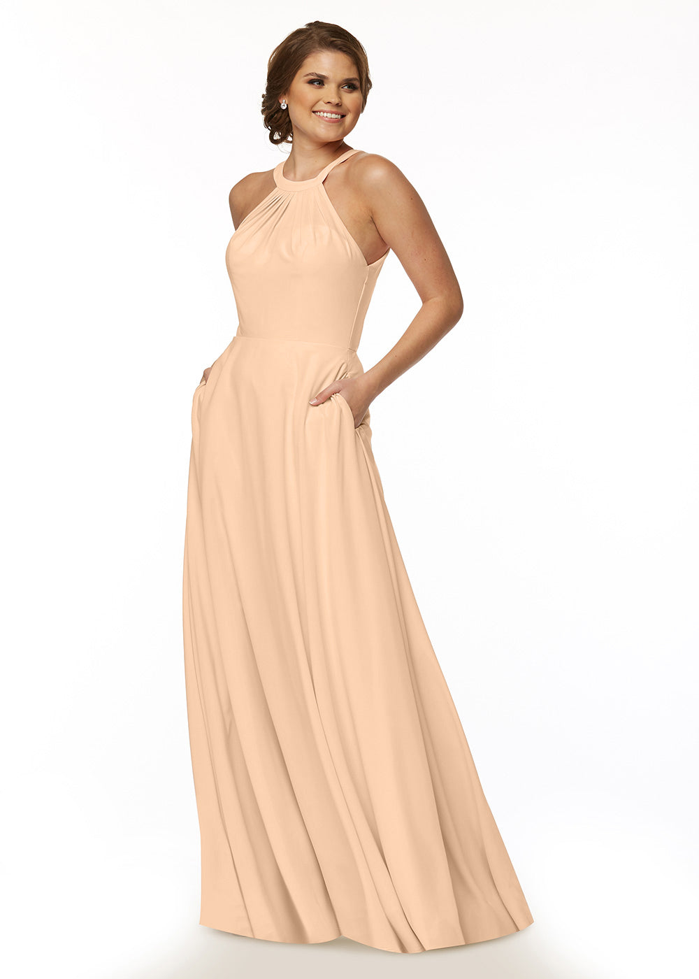 Elegant 83002 Stretch Chiffon A-Line Bridesmaid Dress with Adjustable Halter Neck - Perfect for Weddings, Formal Events & Special Occasions