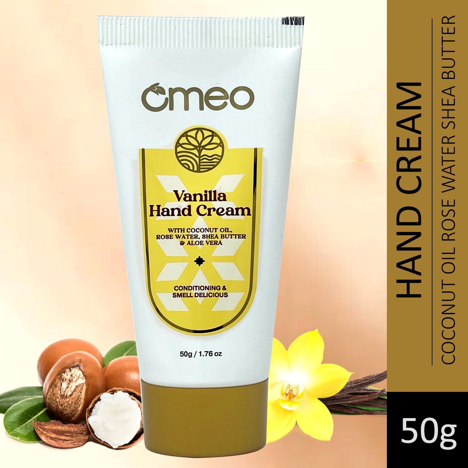 Omeo Vanilla Hand Cream 50g - Moisturizing & Nourishing for Dry Skin - Perfect for Winter Care, Travel & Daily Use