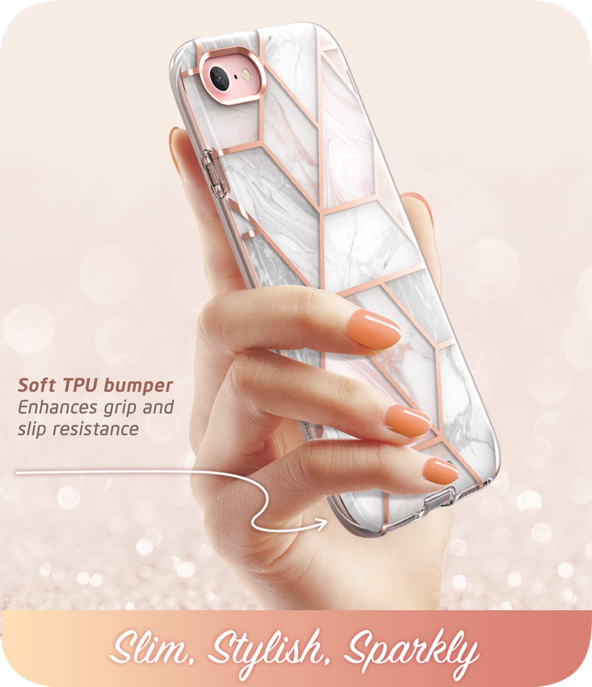 i-Blason Cosmo Series Protective Case for iPhone SE 2022/SE 2020/iPhone 7/8 - Shockproof Bumper Cover with Built-in Screen Protector | Marble Design | Perfect for Everyday Use, Work & Travel