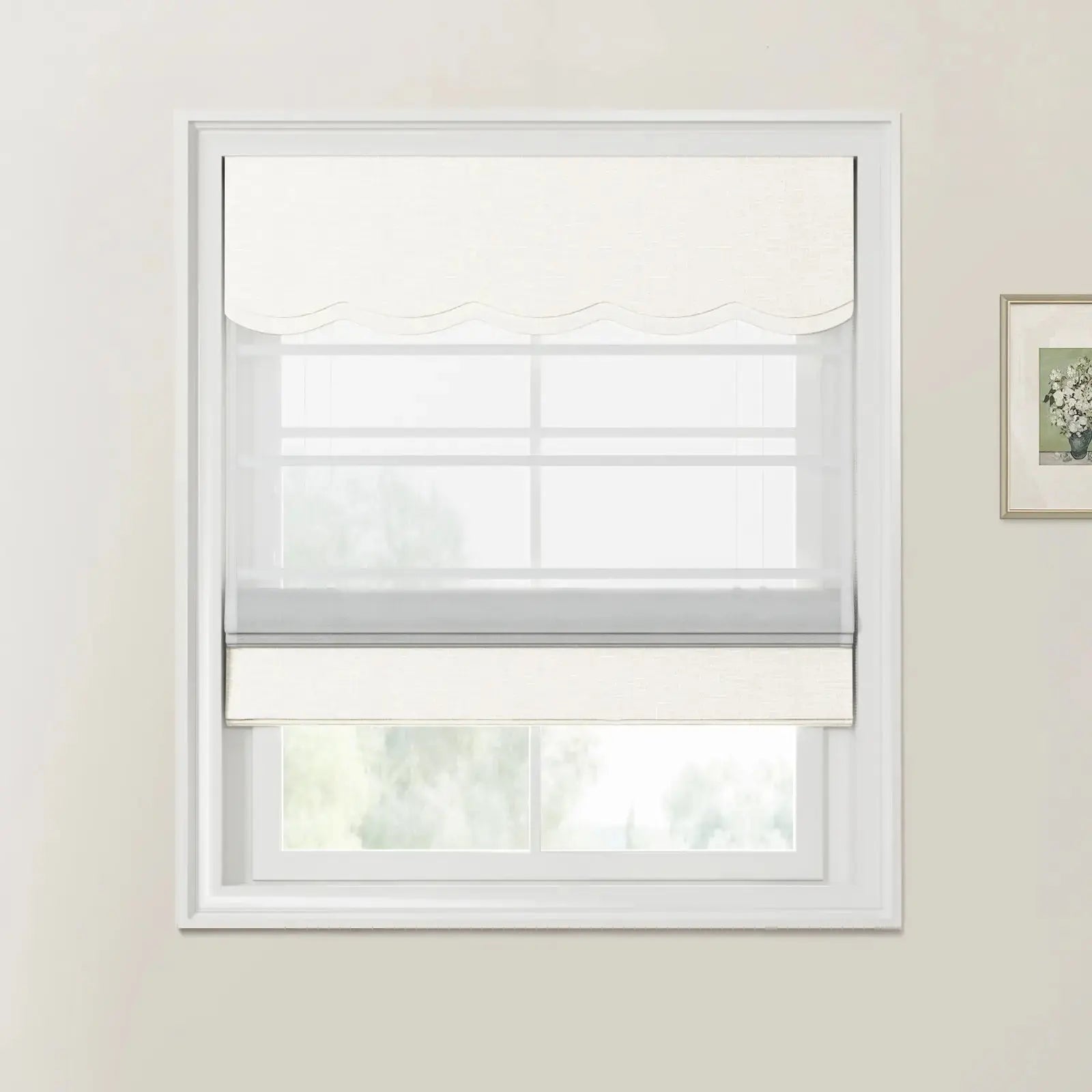 Custom Valanced Day & Night Roman Shade with Cord Lift - Blackout Window Treatment for Bedroom & Living Room