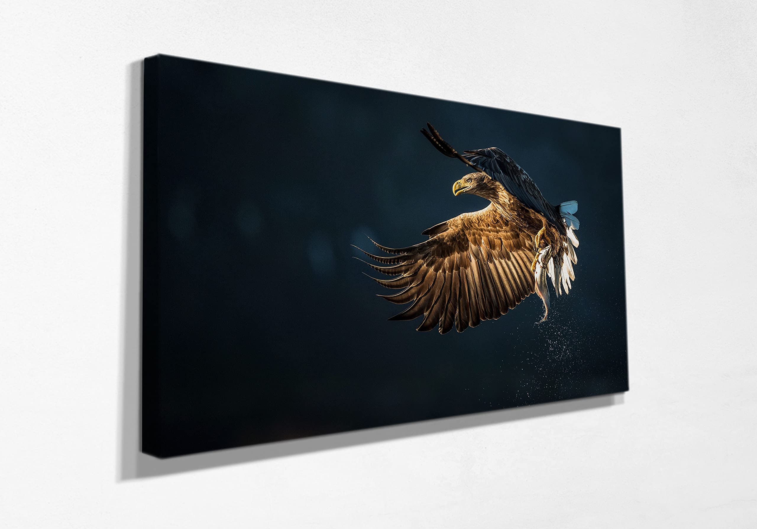 Eagle Bird Catching Fish Canvas Wall Art - Framed & Ready to Hang - 30x40 Inches - Nature Wildlife Home Decor for Living Room, Bedroom, Kitchen & Office