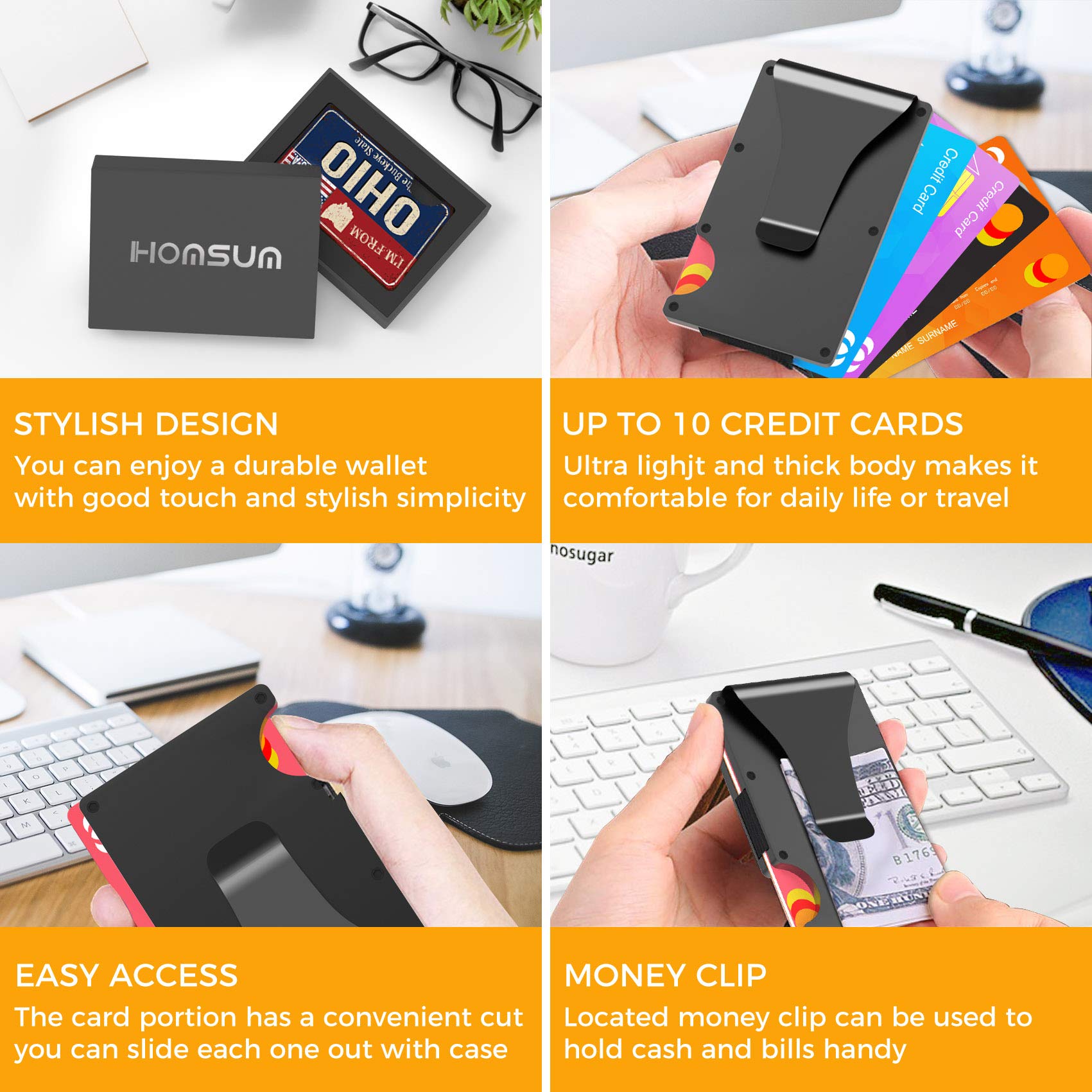 RFID Slim Wallet for Men - Minimalist Front Pocket RFID Blocking Metal Wallet with Money Clip | Secure Card Holder for Travel & Everyday Use (Arizona)
