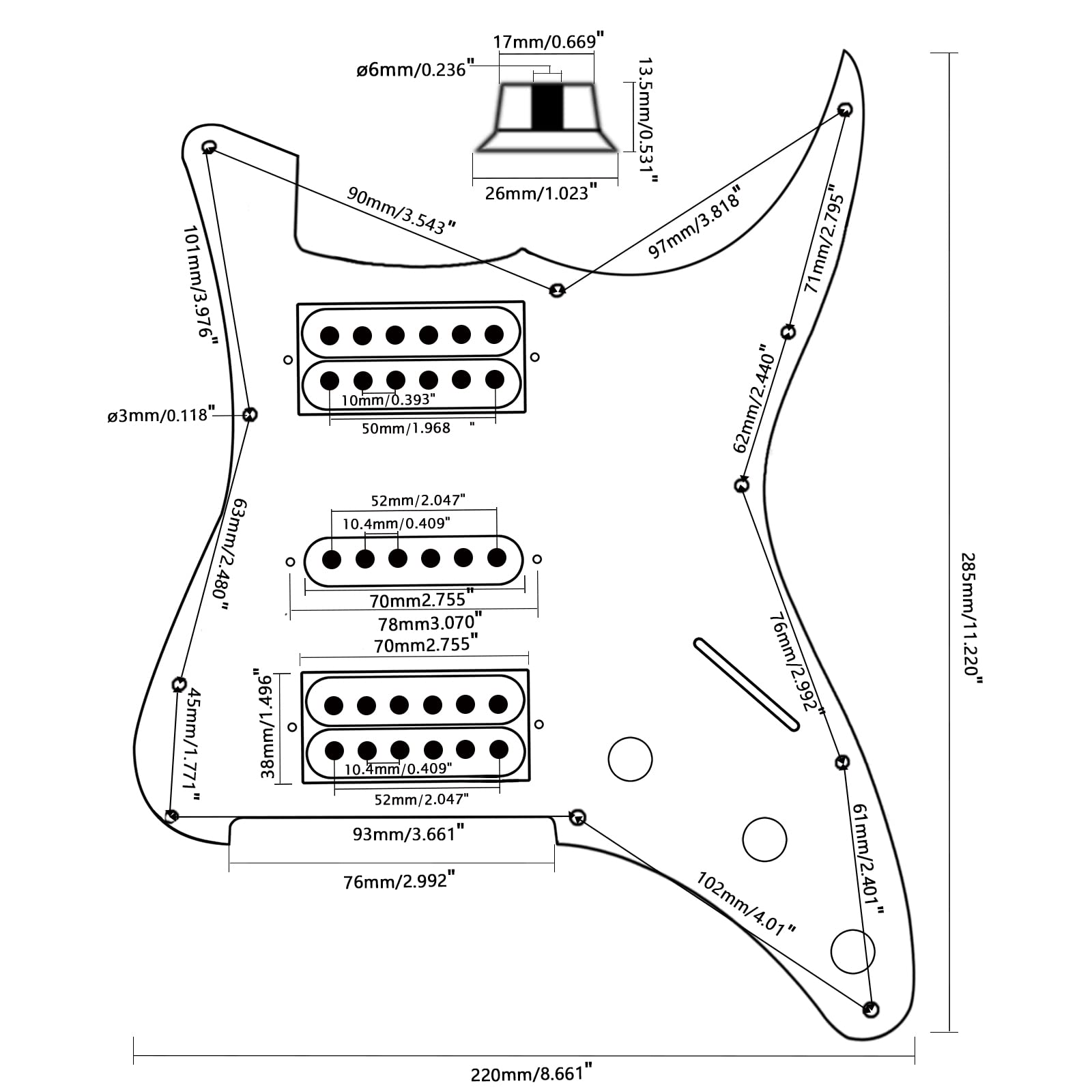 11 Hole Prewired HSH Pickguard with White Pickups for Stratocaster - 4 Ply Blue Pearl, Includes 6 Guitar Strings & Installation Tool - Perfect for DIY Guitar Upgrades & Custom Builds