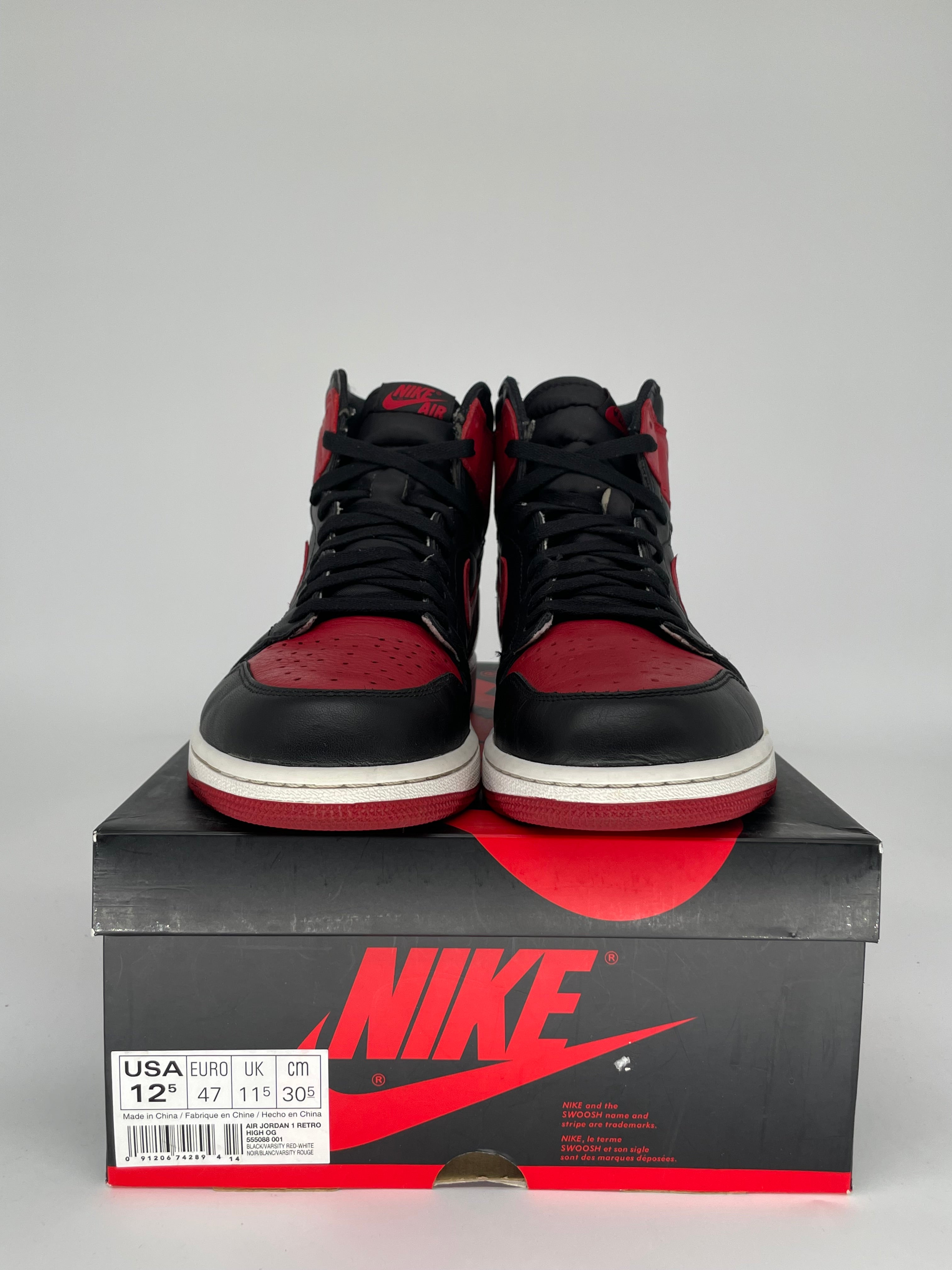 AIR JORDAN 1 BRED Men's Basketball Shoes Size 12.5 (555088-001) - Retro High OG Style for Sneaker Collectors & Streetwear Fashion