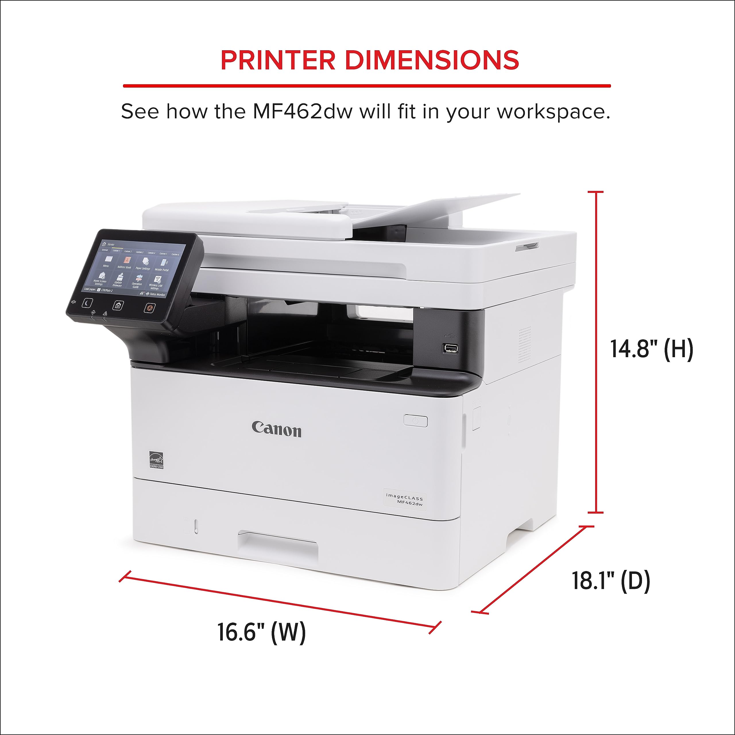 Canon imageCLASS MF462dw Wireless Monochrome Laser Printer - All-in-One with Scanner, Copier & Fax | 37 PPM, Auto Document Feeder, Mobile Printing | Ideal for Home Office & Small Business | White (3-Year Warranty)