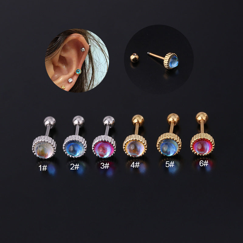20G Cartilage Tiny Stud Earrings - Moonstone Stud Earrings for Women | HSPJ305 | Perfect for Daily Wear, Parties & Gifts