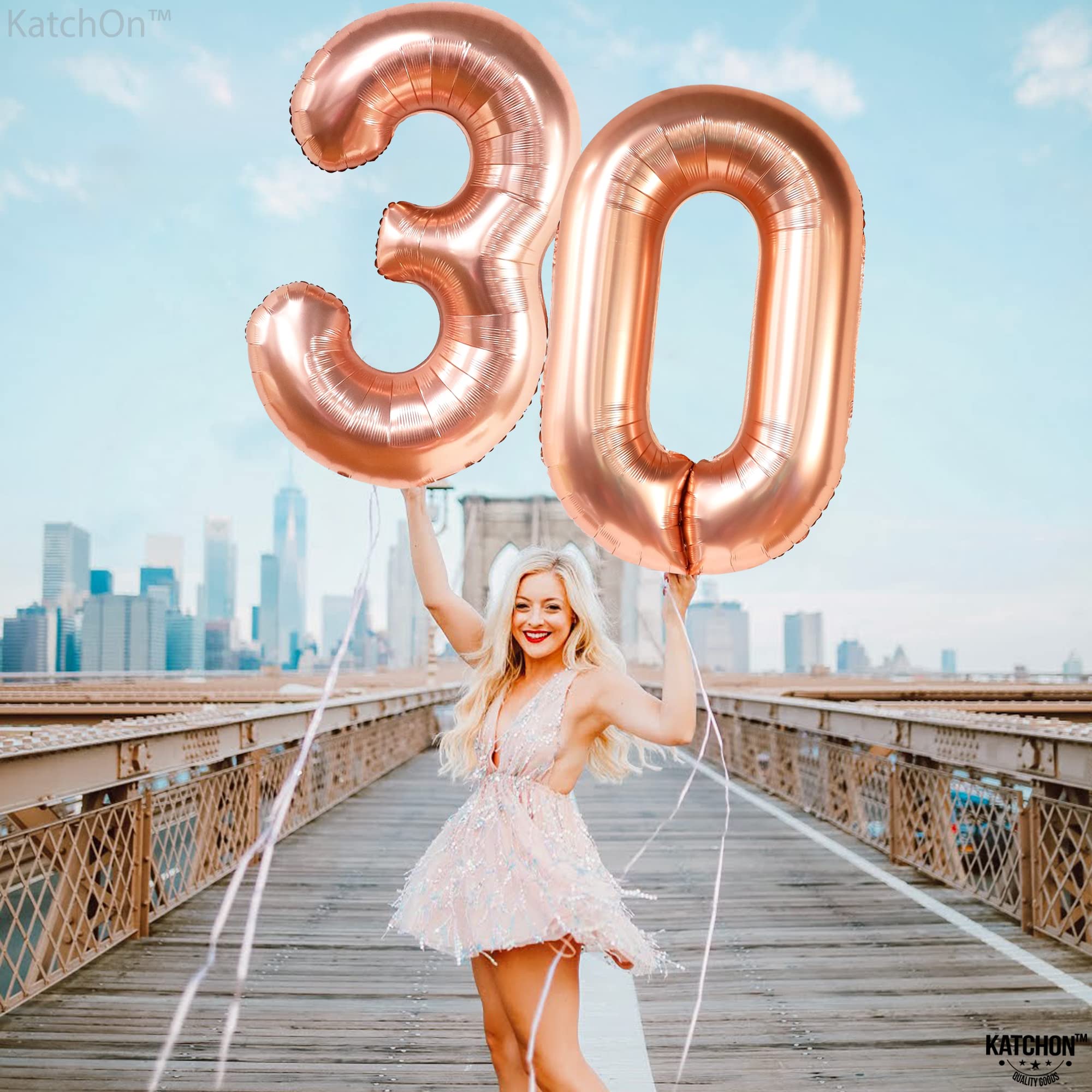 KatchOn 40 Inch Rose Gold Foil 30 Balloon Numbers - Large 30th Birthday Decorations for Women | Perfect for Birthday Parties, Anniversaries & Photo Backdrops