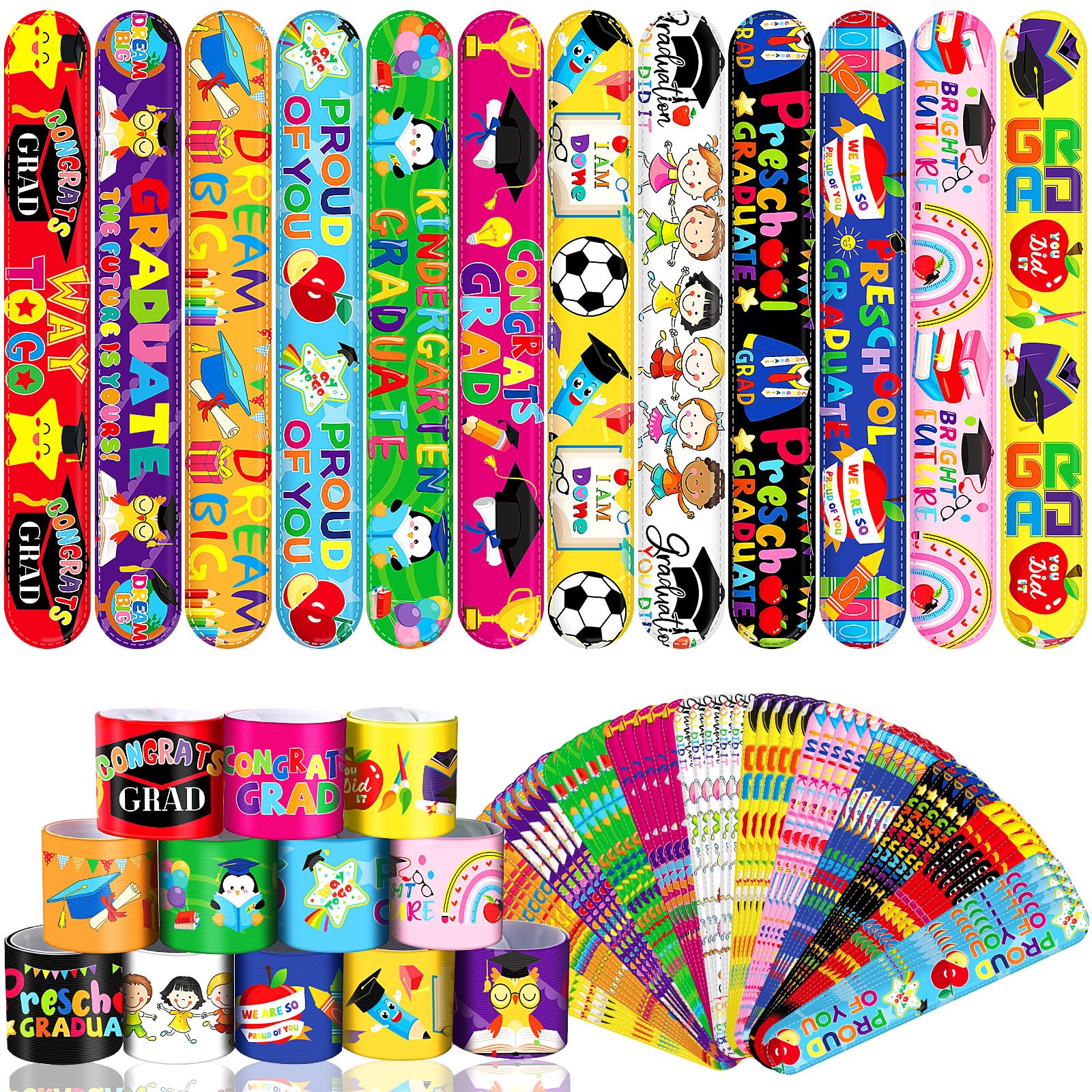 56Pcs Colorful Graduation Slap Bracelets - Kindergarten Graduation Party Favors, Preschool Graduation Gifts for Kids - Perfect for Class of 2024 Celebrations, End of Year School Events & Graduation Ceremonies