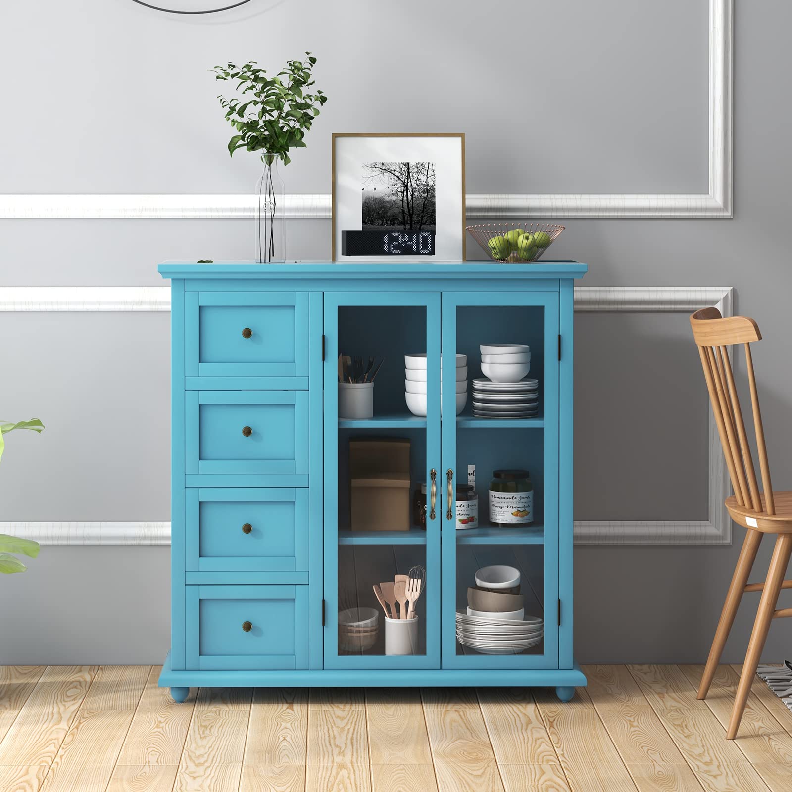 Modern Blue Sideboard Buffet Cabinet - Kitchen Storage, Coffee Bar Station & Dining Room Credenza - Perfect for Entryway, Living Room & Home Organization