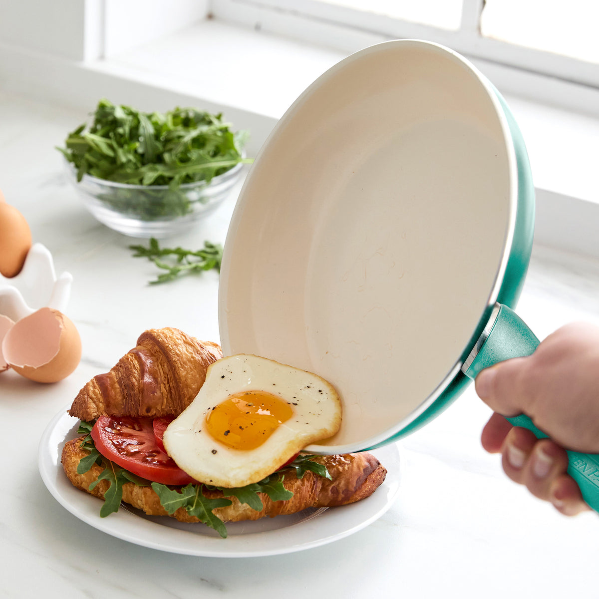 Rio Ceramic Nonstick 8-Inch Frying Pan with Spatula - Turquoise Non-Toxic Cookware for Healthy Cooking | Perfect for Eggs, Pancakes & Sauteing | Oven & Dishwasher Safe
