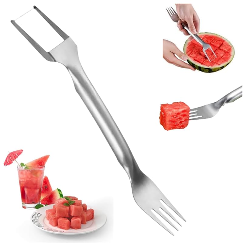 2024 Stainless Steel Watermelon Cutter - 2-in-1 Dual Head Fruit Knife & Fork Slicer Tool - Summer Portable Kitchen Gadget for Watermelons, Melons & Fruits - Perfect for BBQs, Picnics & Home Kitchen Use