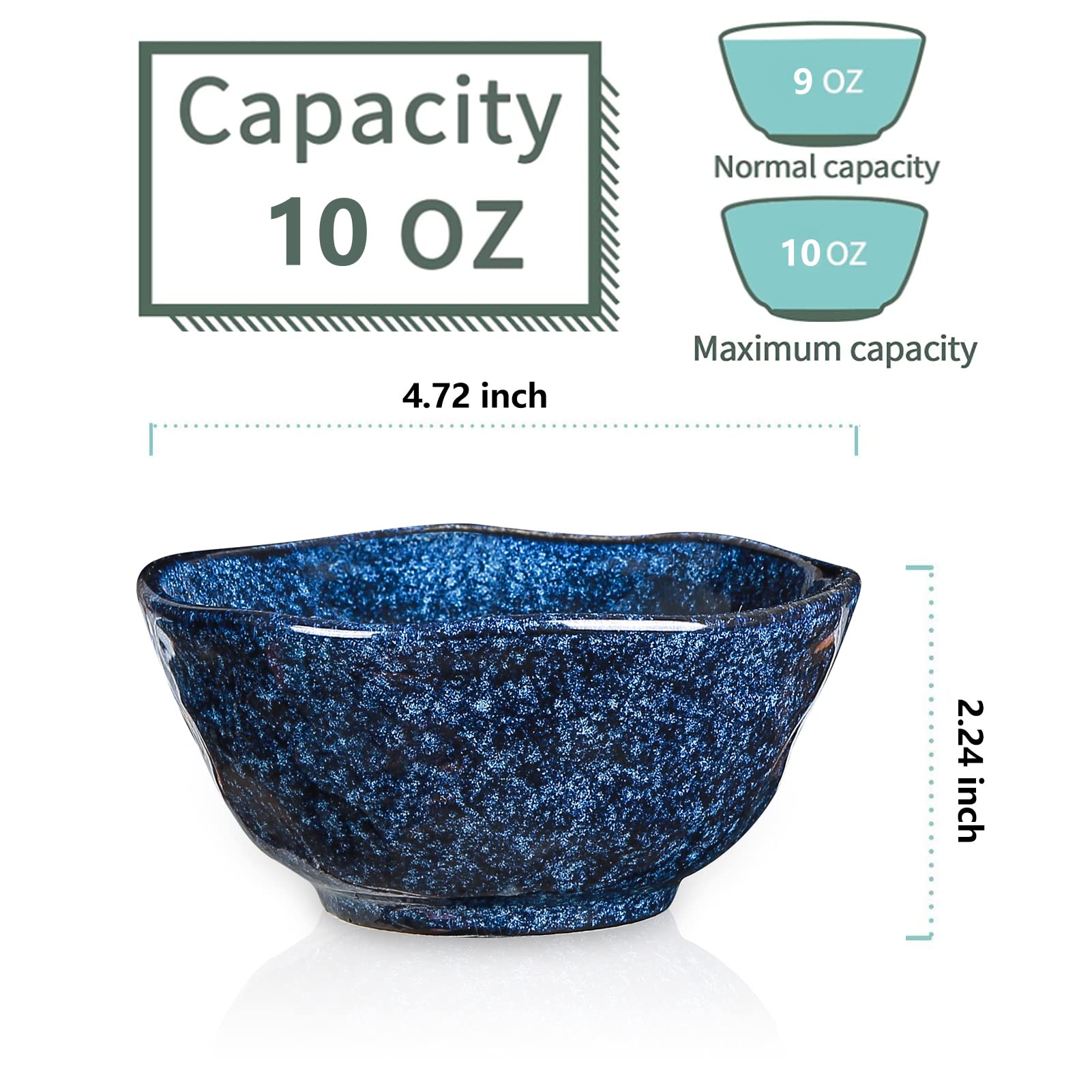 Vicrays 10 oz Ceramic Dessert Bowls Set of 6 - Microwave, Oven & Dishwasher Safe Small Serving Bowls for Ice Cream, Soup, Cereal, Snacks - Starry Blue - Perfect for Parties, Restaurants & Home Dining