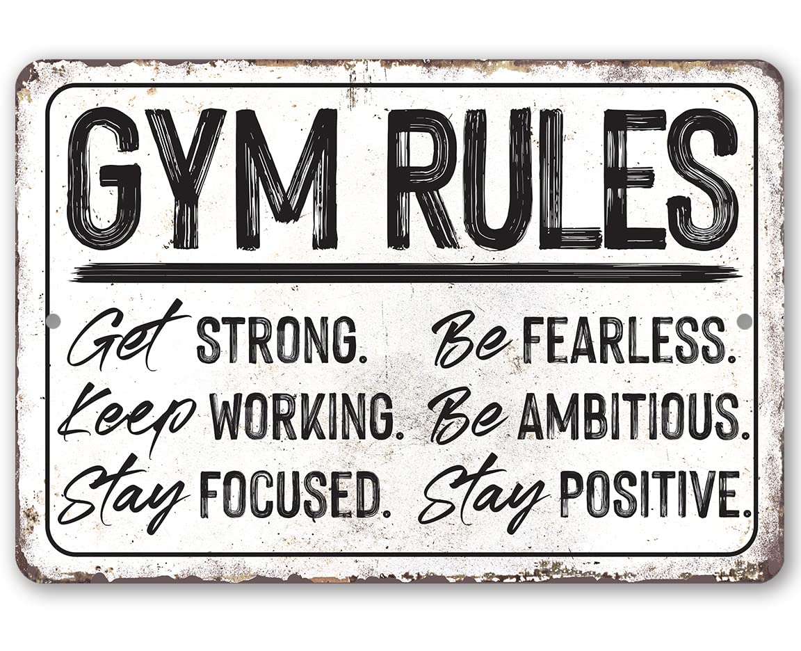 Gym Signs for Home Gym - Motivational Metal Wall Art for Workout Room - Indoor/Outdoor Durable Gym Rules Sign - Perfect as Inspirational Gifts for Men & Women - Ideal for Home Gym Decor, Office Motivation, and Fitness Studio Wall Art