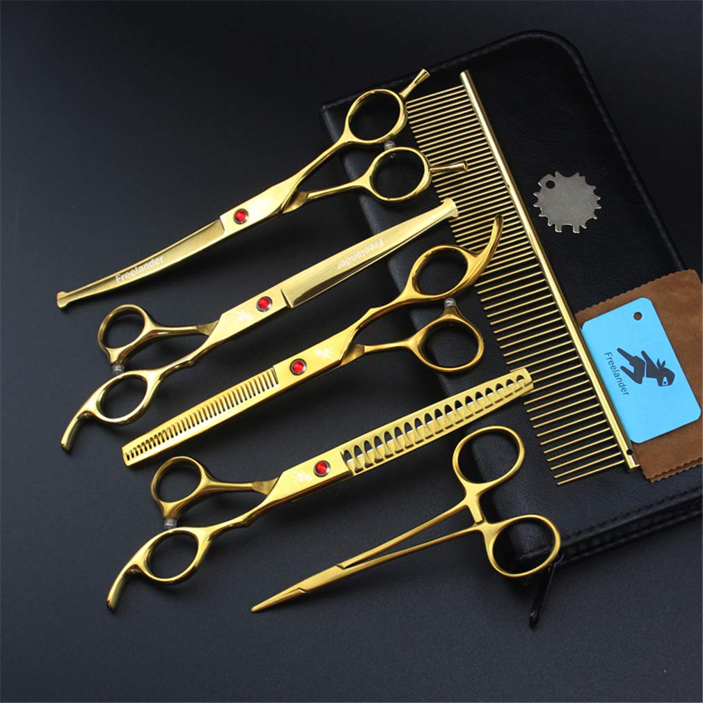 Premium Stainless Steel Pet Grooming Scissors Set - Professional Round Tip Dog & Cat Grooming Shears with Thinning Scissors for Safe Hair Trimming | Perfect for Home Pet Care & Professional Grooming Salons