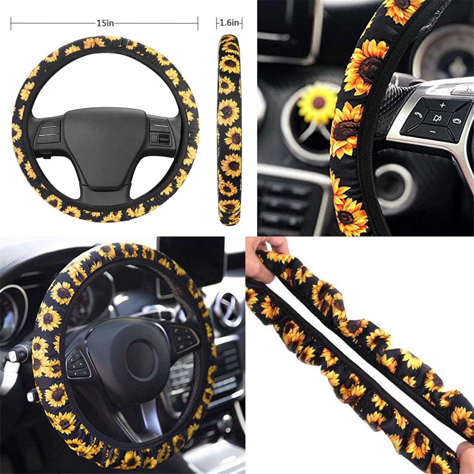 11-Piece Moon Star Car Seat Cover Set for Women & Men - Cute Steering Wheel Cover, Seat Belt Pads, Cup Coaster Holder & Keyring - Universal Fit for Auto, Truck, Van, SUV (Black) - Perfect for Road Trips, Daily Commutes & Car Decor