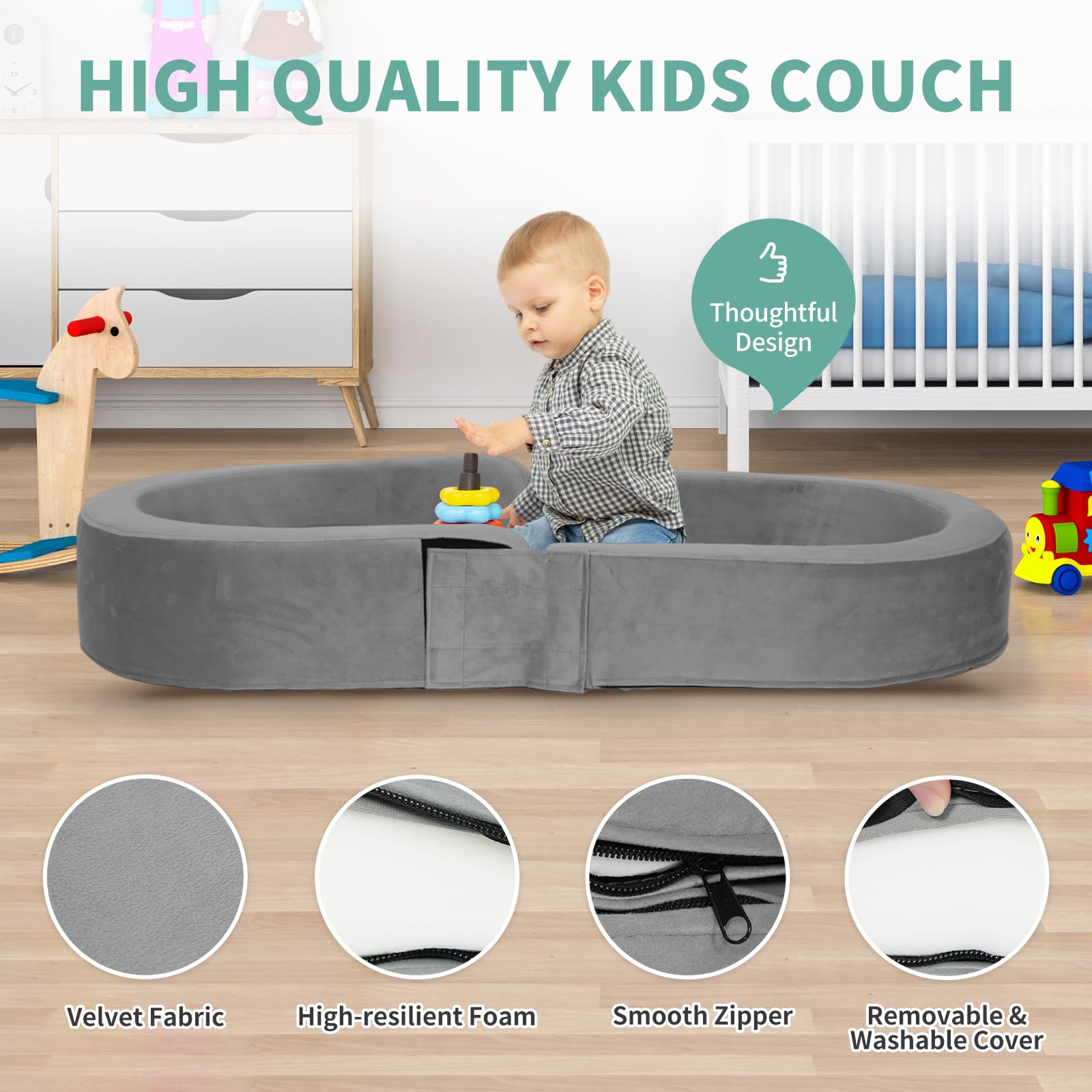 2-in-1 Toddler Travel Bed & Chair - Portable Foldable Baby Bed for Kids 18 Months to 6 Years - Removable Washable Cover (Gray) - Perfect for Camping, Airplane Travel & Sleepovers