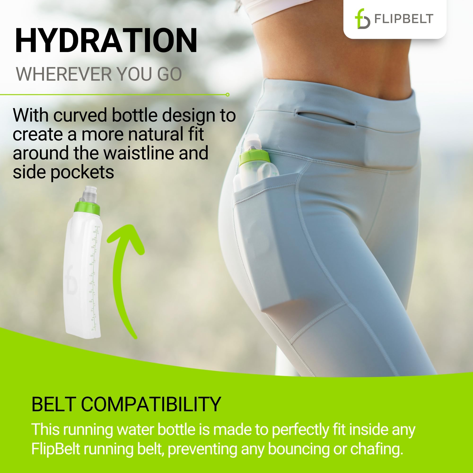 FlipBelt Running Water Bottle - Lightweight & Portable Hydration Pack for Jogging, Hiking & Gym Workouts - Hands-Free Fitness Accessory for Active Lifestyles