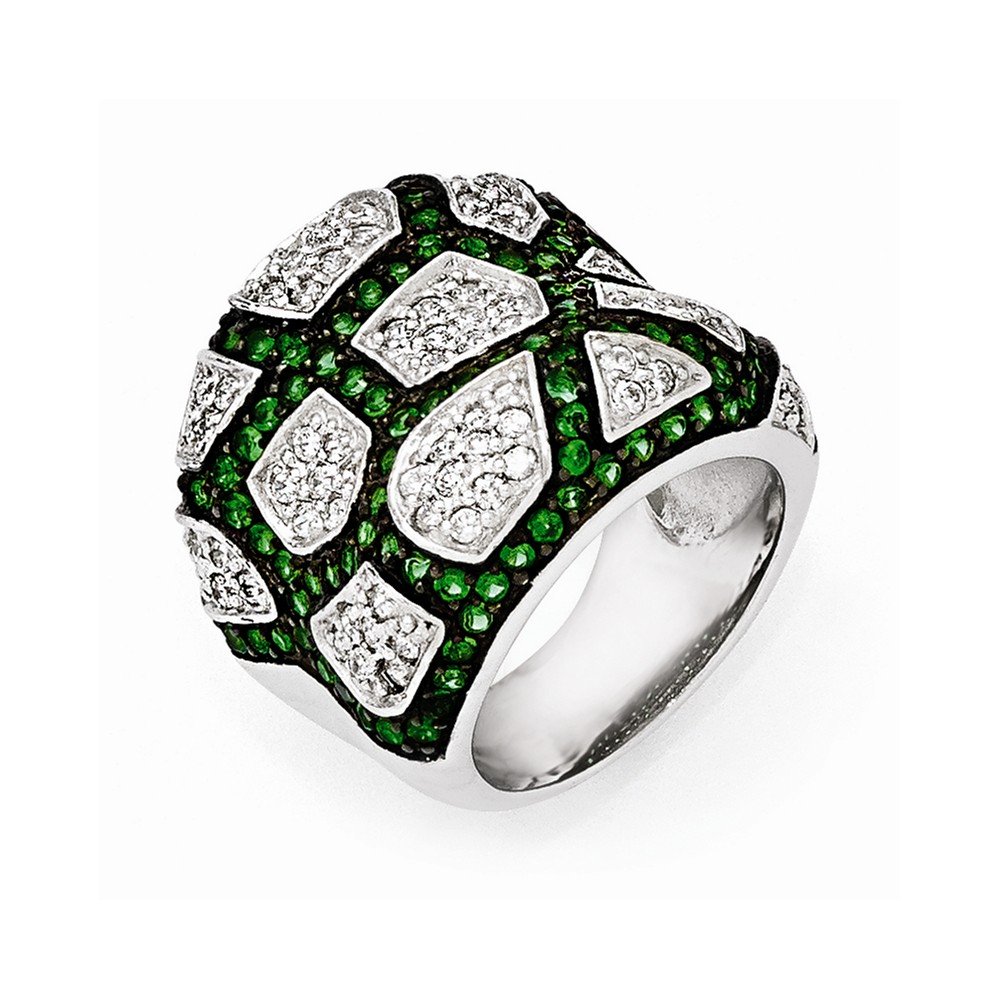 Sterling Silver & Black Rhodium Plated Green Glass & Cubic Zirconia Ring - Size 7 - Elegant Statement Jewelry for Women, Perfect for Parties, Weddings & Special Occasions