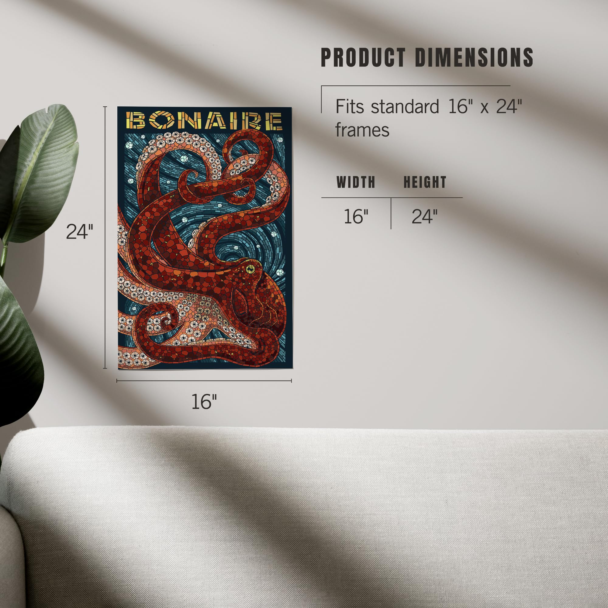 Lantern Press 16x24 Inch Giclee Art Print - Bonaire Dutch Caribbean Octopus Mosaic Wall Decor | Perfect for Living Room, Bedroom & Office