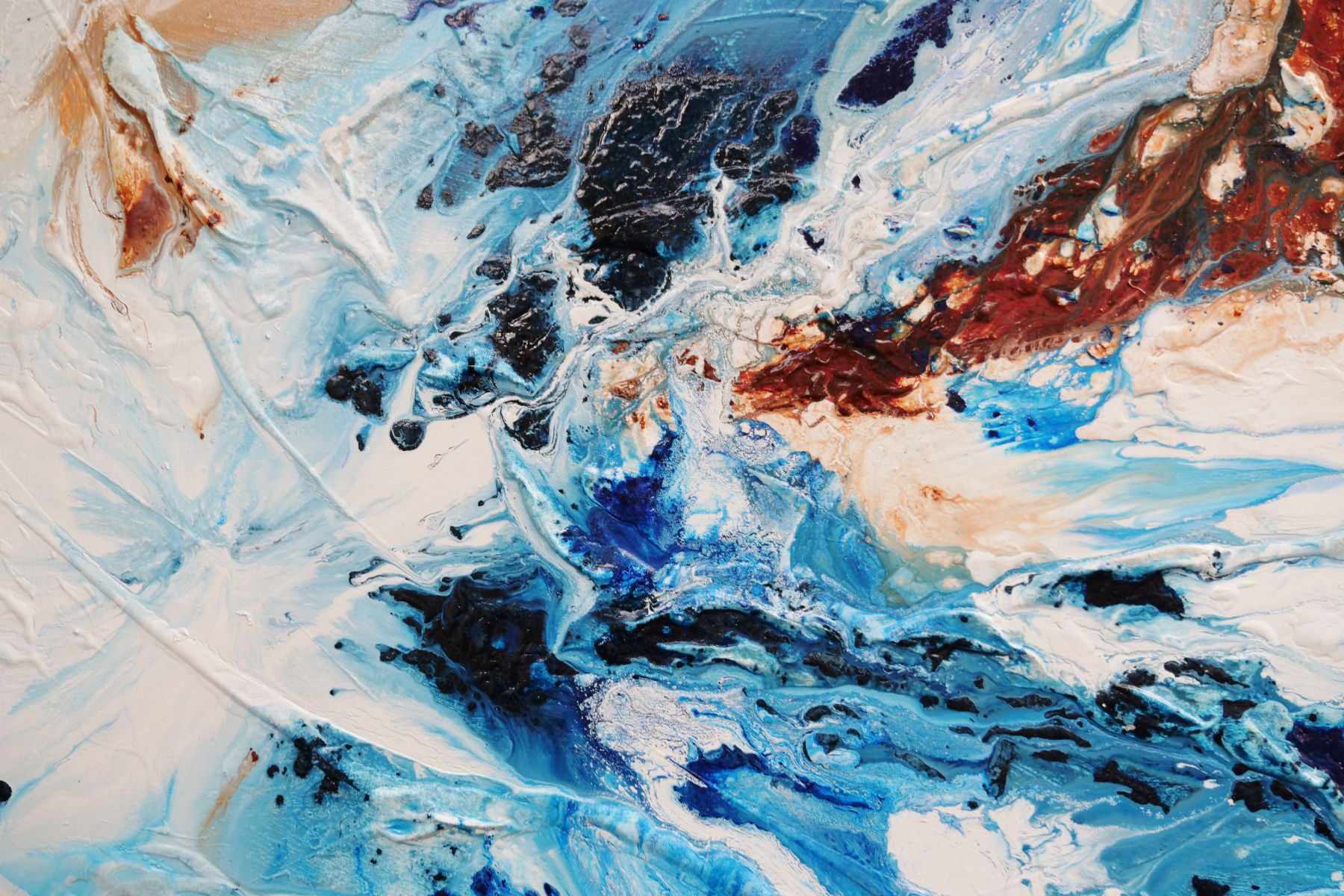 Blue Oxide White Textured Abstract Canvas Painting 200x80cm - Modern Wall Art for Living Room, Bedroom & Office Decor