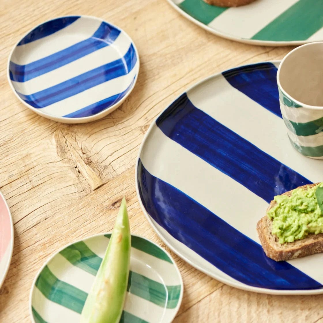 Blue and White Striped Ceramic Platter - Elegant Cabana Style Serving Dish for Parties, Picnics & Home Decor | Durable & Stylish Tableware