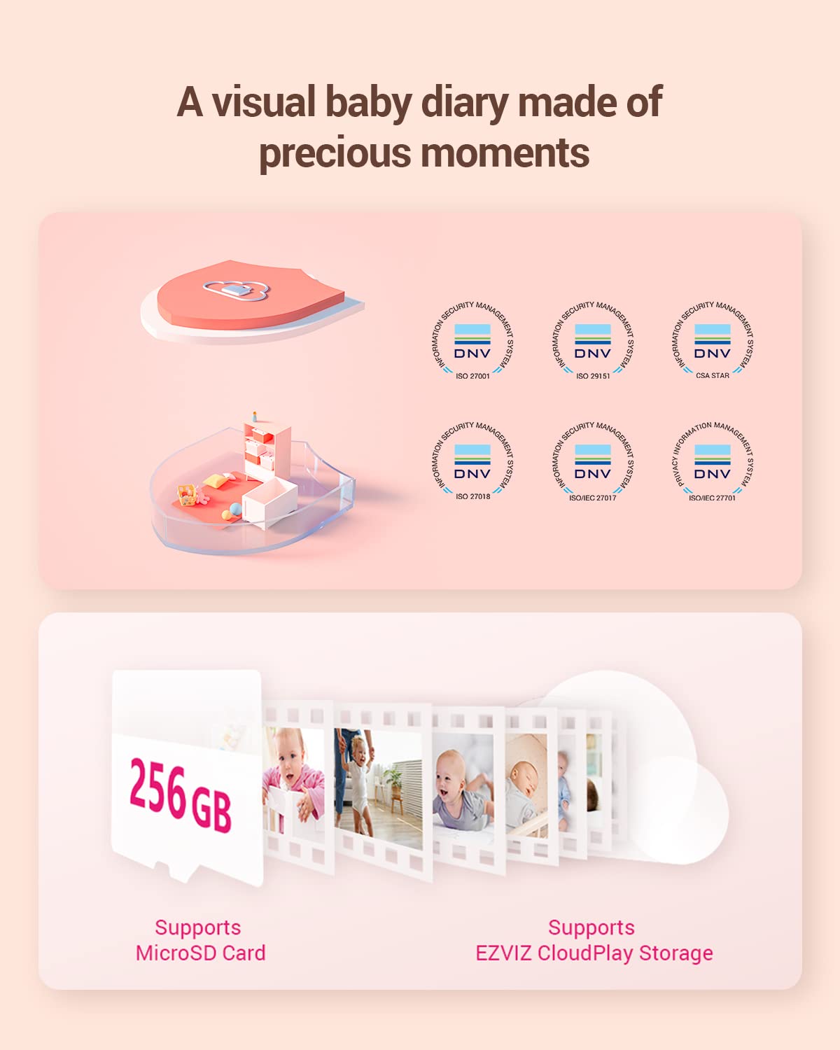 EZVIZ BM1 Bear Wireless Baby Monitor with Crying Detection & Auto-Play Soothing Music - Indoor Security Camera with Two-Way Audio, Baby Activity Tracking & Data Privacy Protection - Perfect for Nursery, Bedroom & Home Security Monitoring