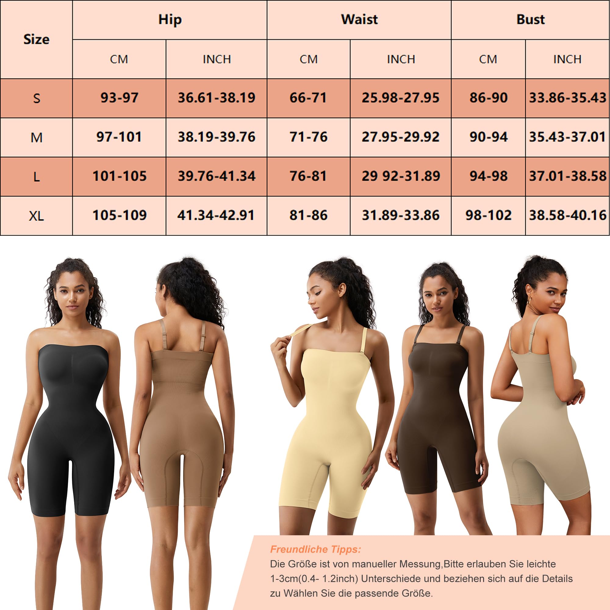 FXTYK Women's Strapless Shapewear Bodysuit - Tummy Control & Full Body Sculpting with Adjustable Detachable Shoulder Straps | Seamless Slimming Shorts for Wedding, Evening Dress, and Everyday Wear