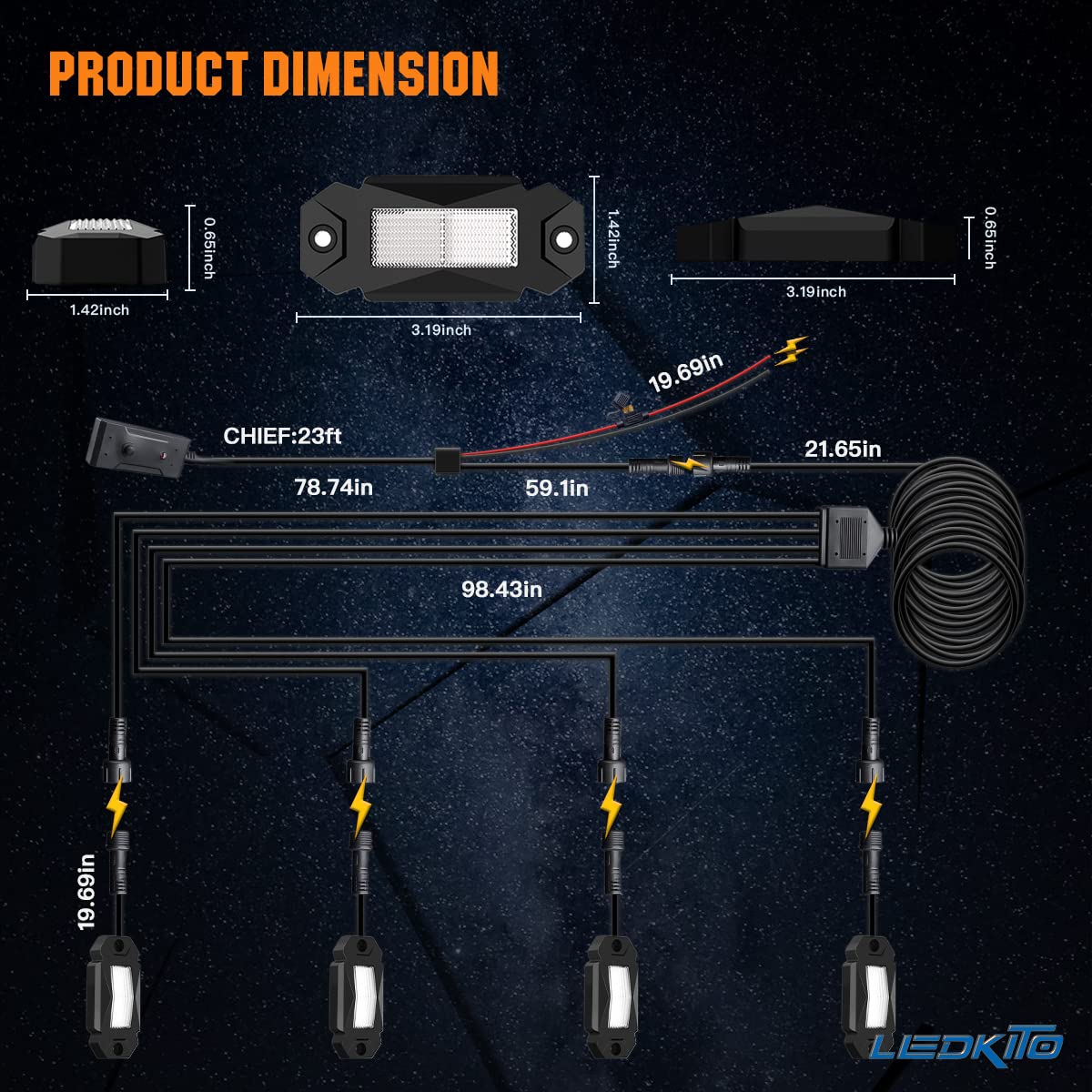 R2 White LED Rock Lights Kit with Switch & Wire Harness - 4PCS Super Bright Waterproof Underbody Lights for Trucks, Off-Road RZR, SUV, ATV, UTV - Perfect for Night Trail Riding & Off-Road Adventures