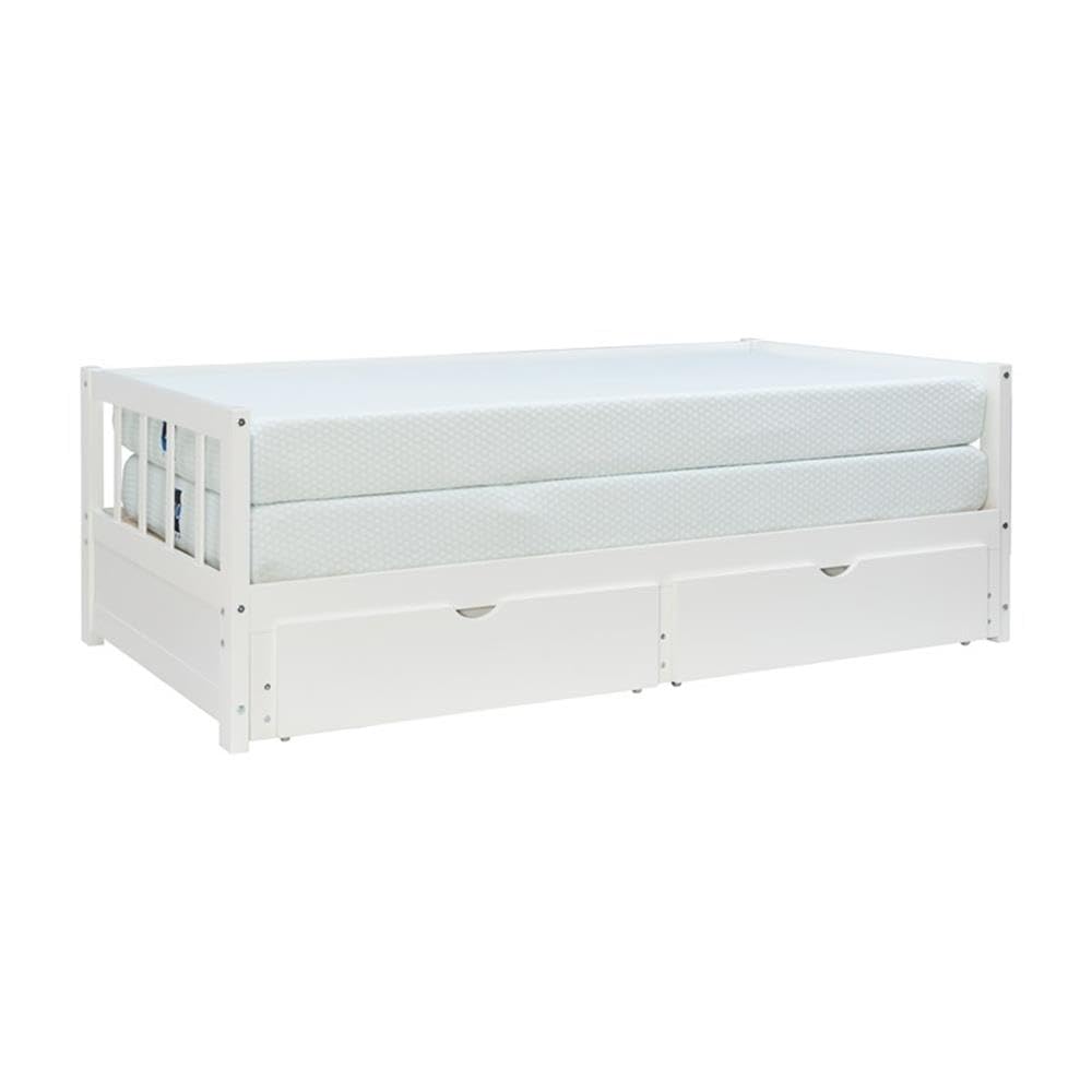 Powell Furniture Linon Macey White Wood Storage Trundle Daybed with Drawer - Perfect for Guest Room, Kids Bedroom & Small Space Living