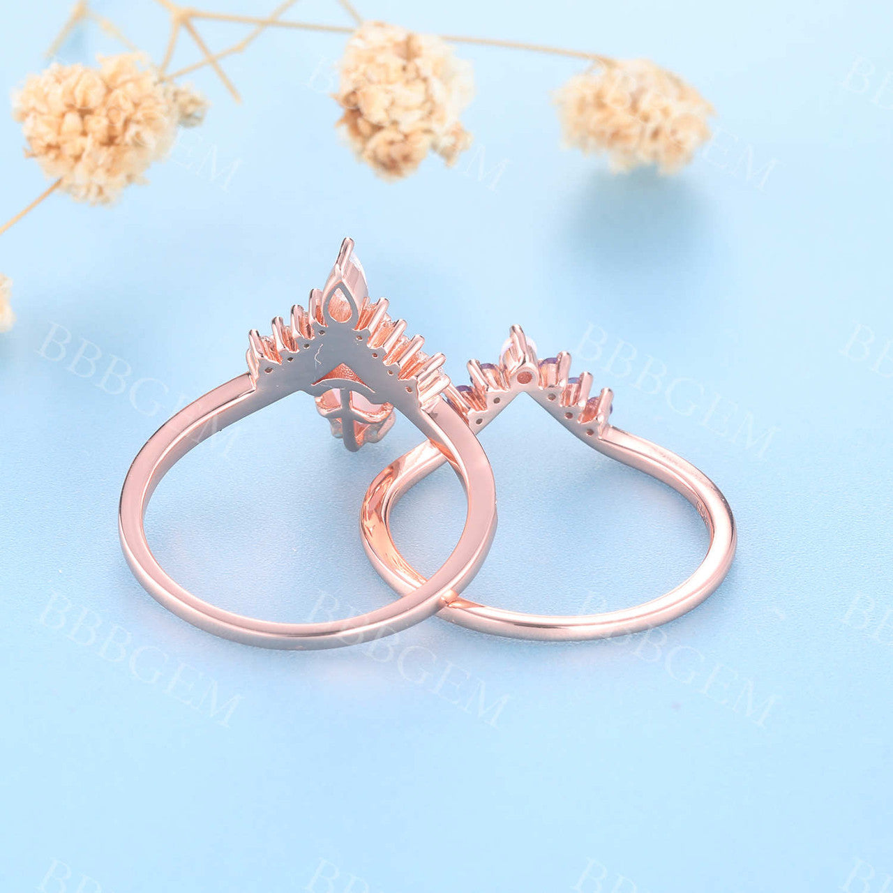 Pear Opal Engagement Ring Set - 3 Piece White Opal Wedding Band & Bridal Jewelry Set for Women, Perfect for Proposals, Anniversaries & Bridal Shower Gifts