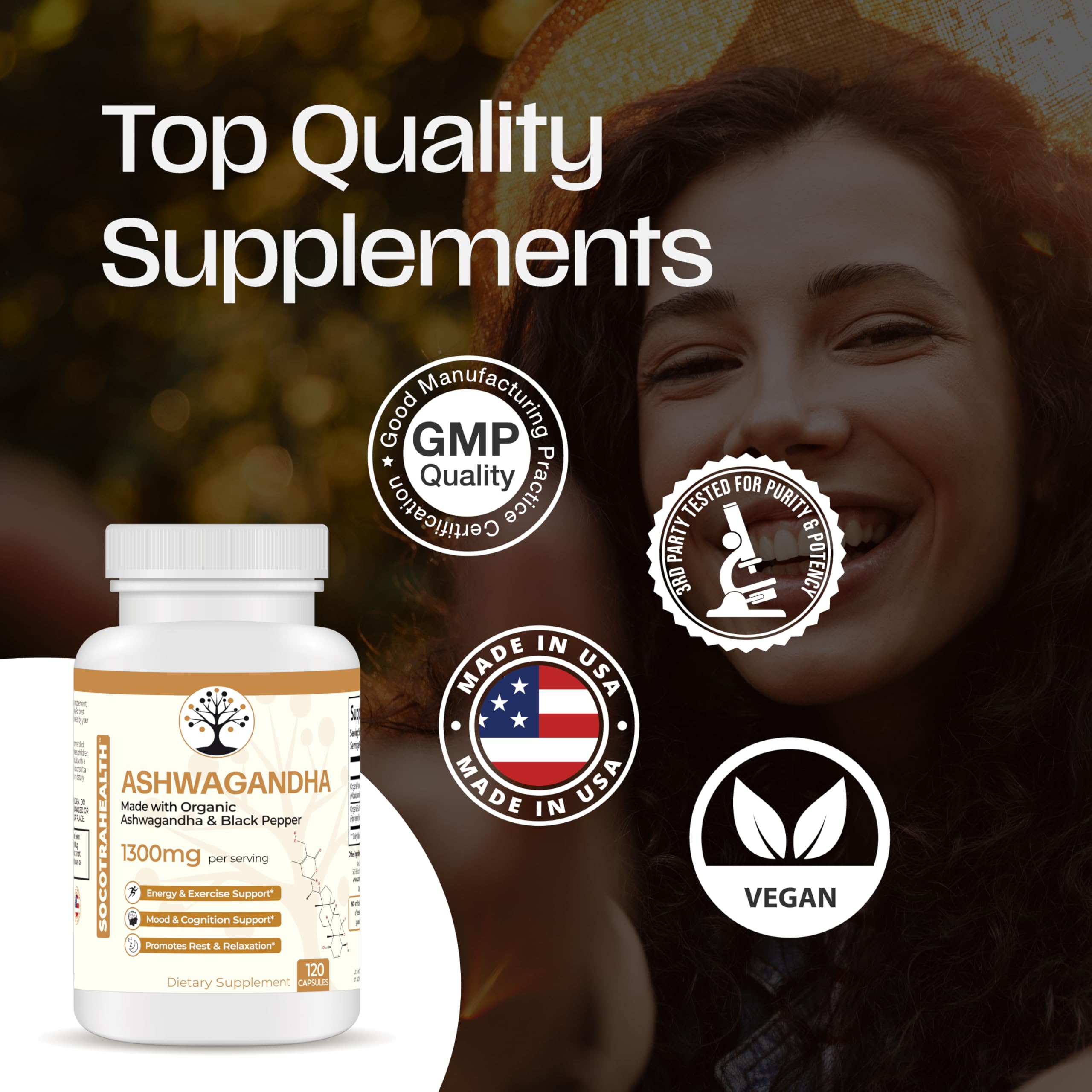 Organic Ashwagandha with Black Pepper for Better Absorption - Non-GMO, Gluten-Free Stress Relief Supplement - Supports Mood, Energy & Relaxation - 120 Vegan Capsules for Daily Wellness & Natural Sleep Aid