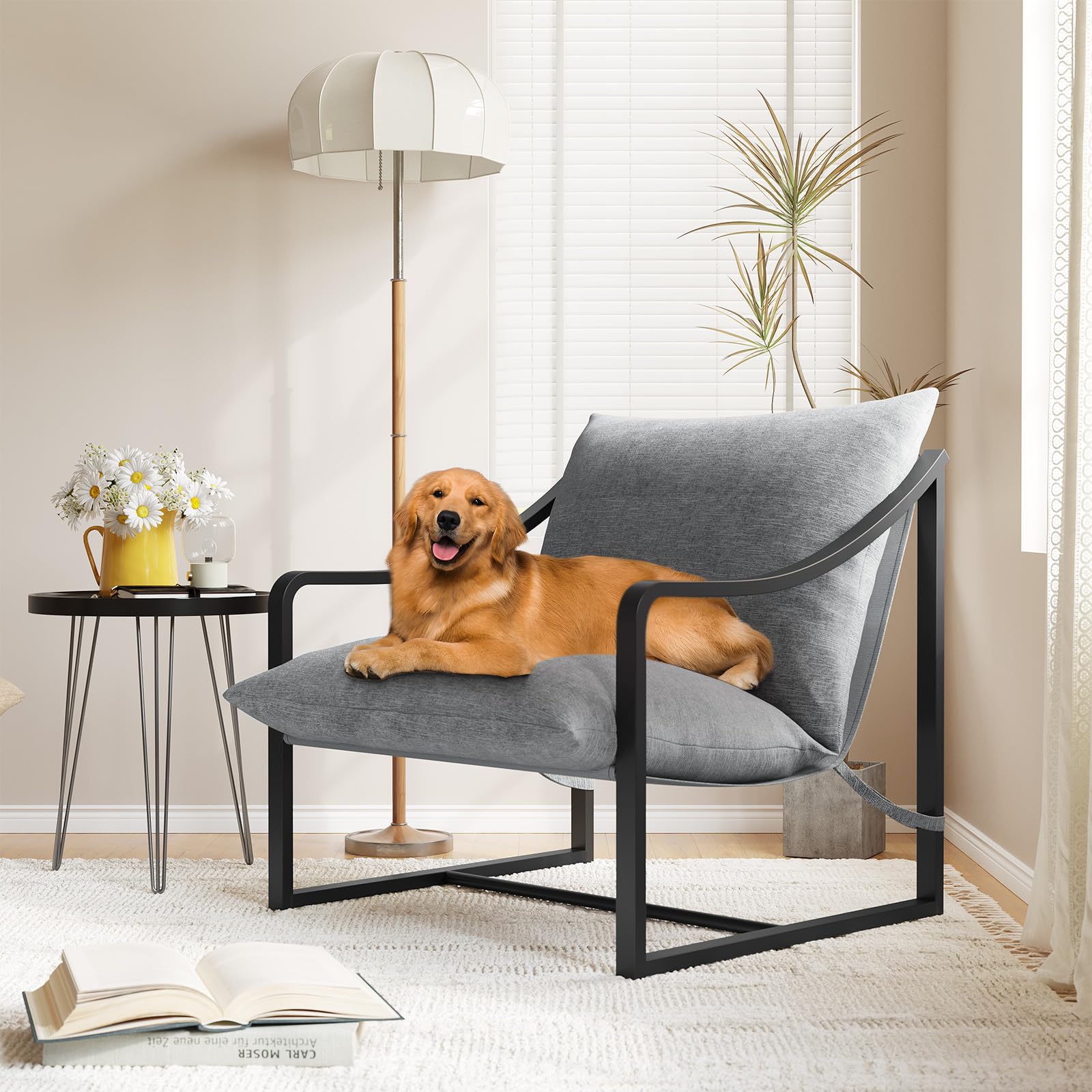 IDEALHOUSE Sling Accent Chair Set of 2 - Comfortable Fabric Lounge Chair with Sturdy Metal Frame, Modern Reading Armchair for Living Room & Bedroom - Easy Assembly (Grey) | Perfect for Small Spaces, Apartments, and Cozy Home Decor