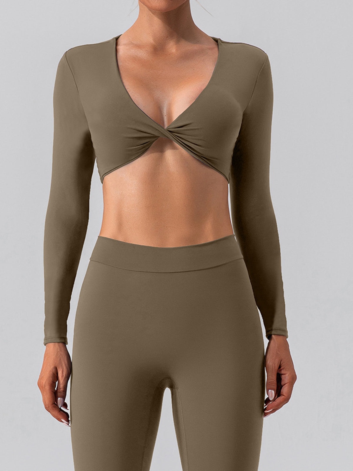 ZASUWA Women's Twist Cross Back Deep V Neck Tracksuit Set - Stylish Workout Outfit for Yoga, Gym & Running
