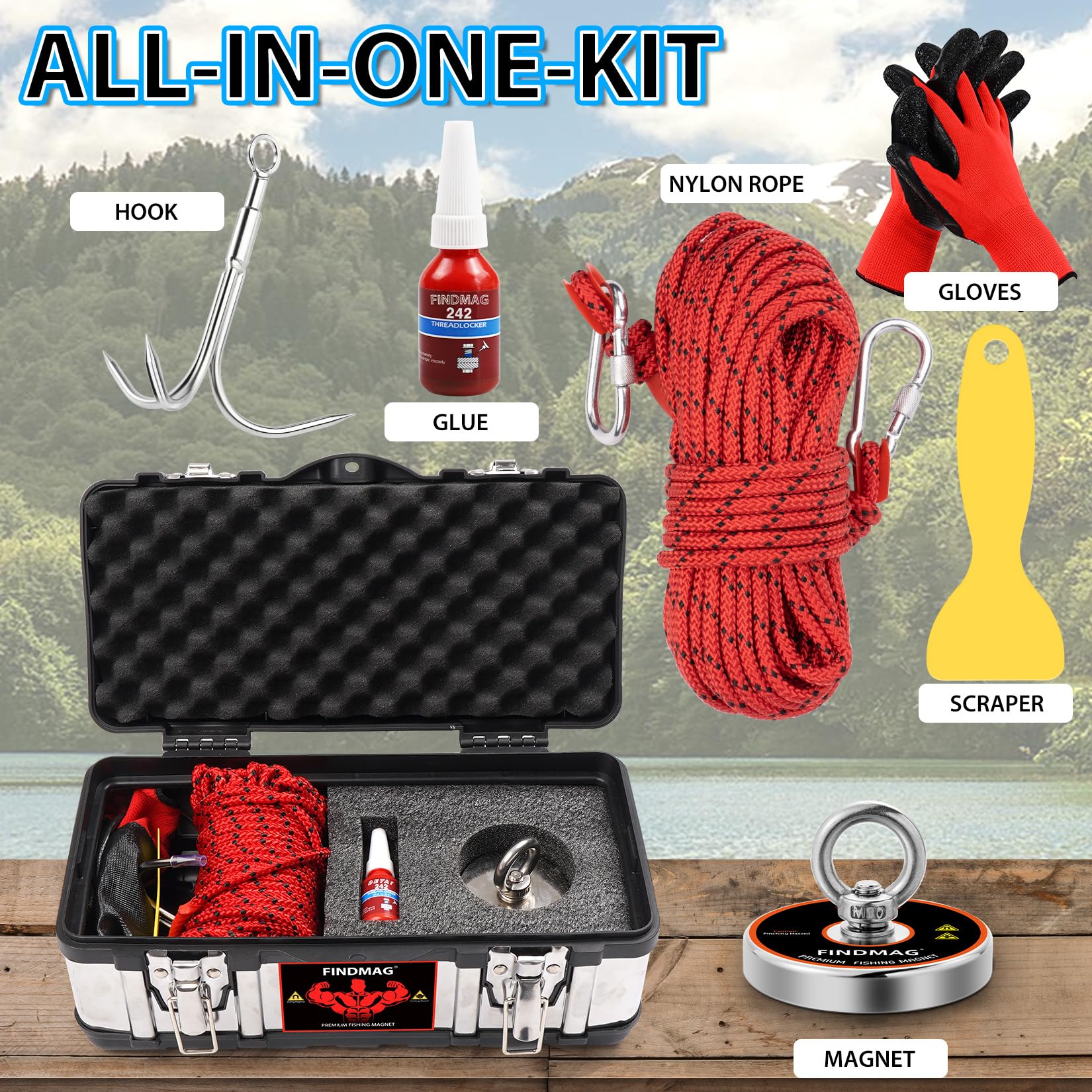 FINDMAG 700lb Pulling Force Magnet Fishing Kit - Strong Neodymium Retrieval Magnet for Rivers, Lakes & Beaches (2.95