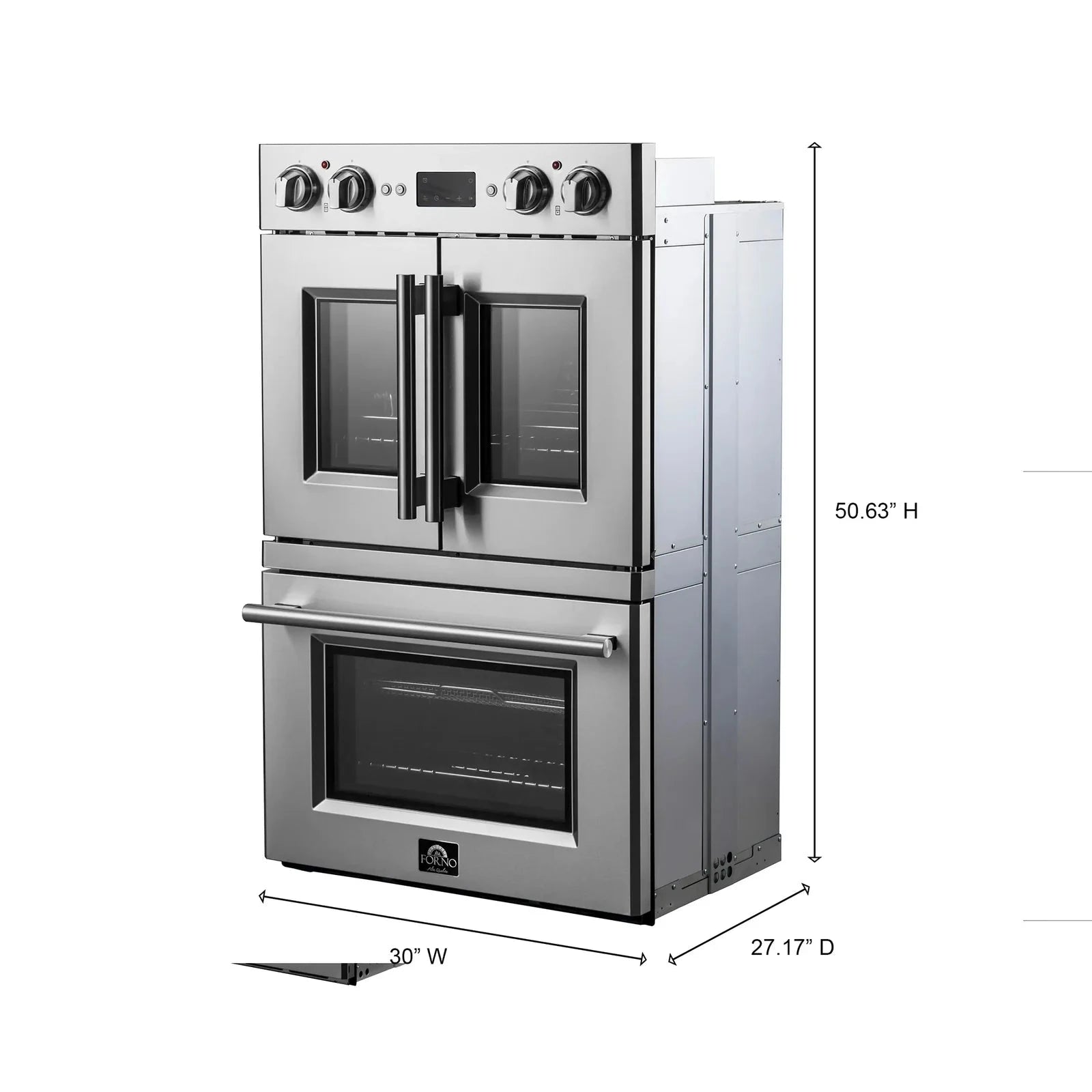 Forno Gallico 30 Inch Electric French Door Double Oven with Convection - Stainless Steel FBOEL1388 for Baking, Roasting & Entertaining
