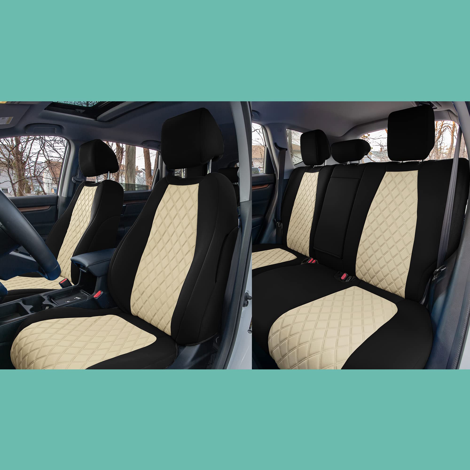 Premium Custom Fit Seat Covers for Honda CR-V LX/EX/EX-L (2017-2022) - Waterproof Neoprene Full Set with Neosupreme Insert in Beige | Perfect for Road Trips, Daily Commutes & Pet Protection