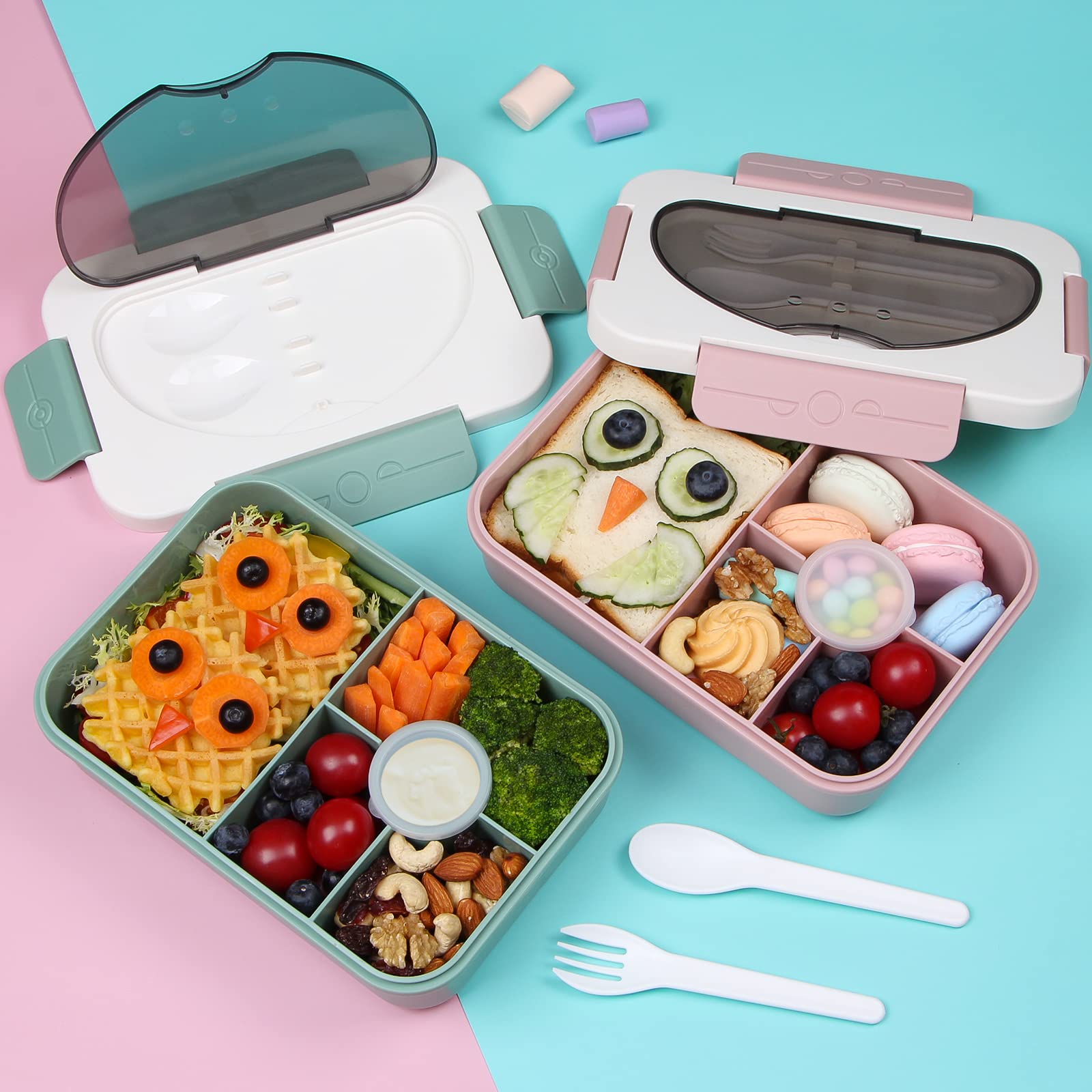 **Bento Lunch Box for Kids & Adults - 5 Compartment BPA-Free Food Container with Sauce Containers | Microwave, Dishwasher & Freezer Safe | Perfect for School, Work & Picnics**