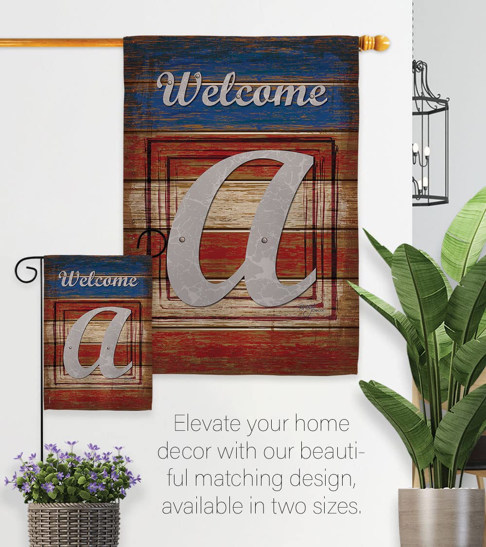 Patriotic Americana Initial House Flag Set - 28x40in w/Flagpole for Outdoor Decor