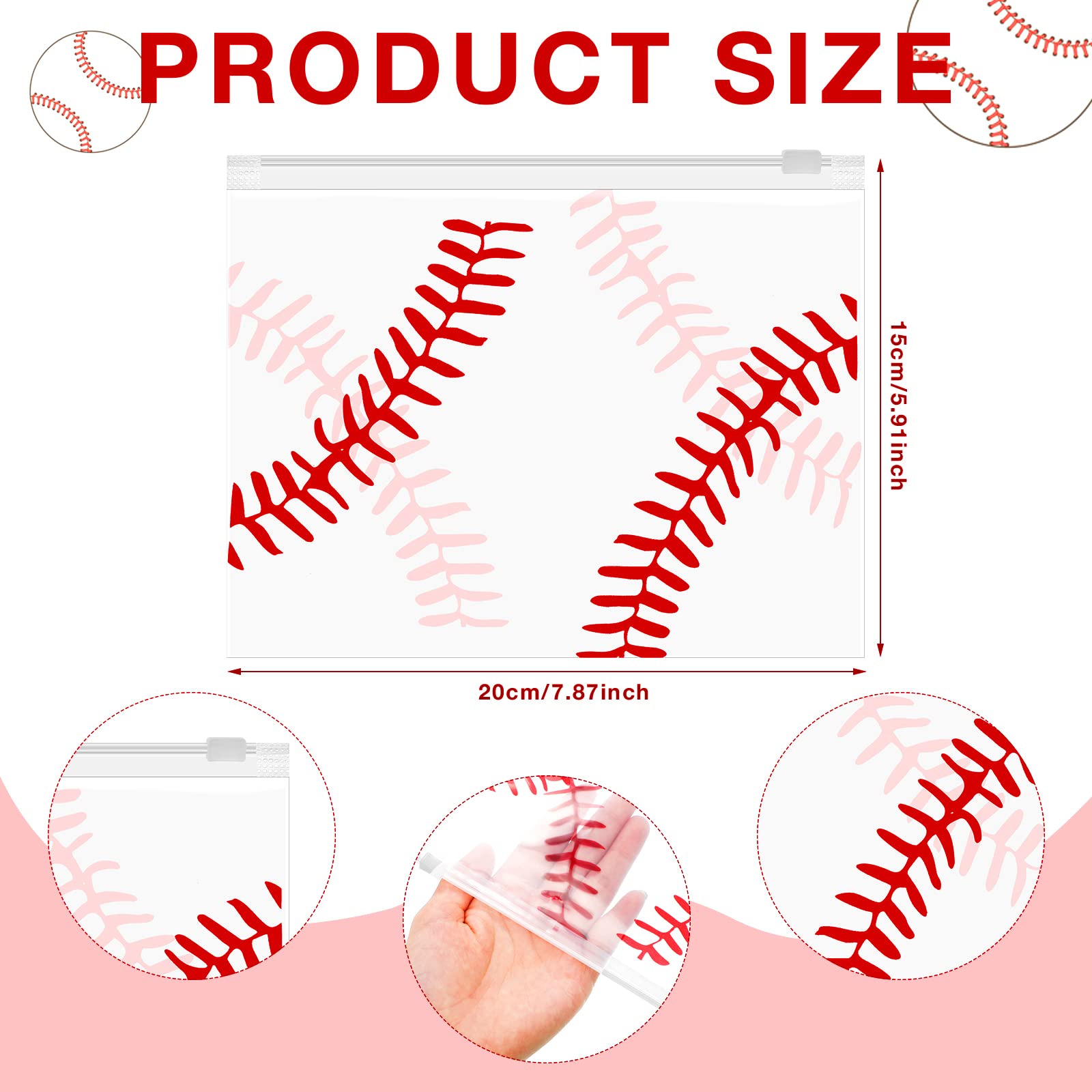 50 Pack Waterproof Makeup Bags Bulk - Travel Cosmetic Organizer Pouch with Zipper, Durable EVA Pencil Case for Women, Students & Sports Teams (White Baseball Design) - Perfect for Travel, School, Gym & Team Events
